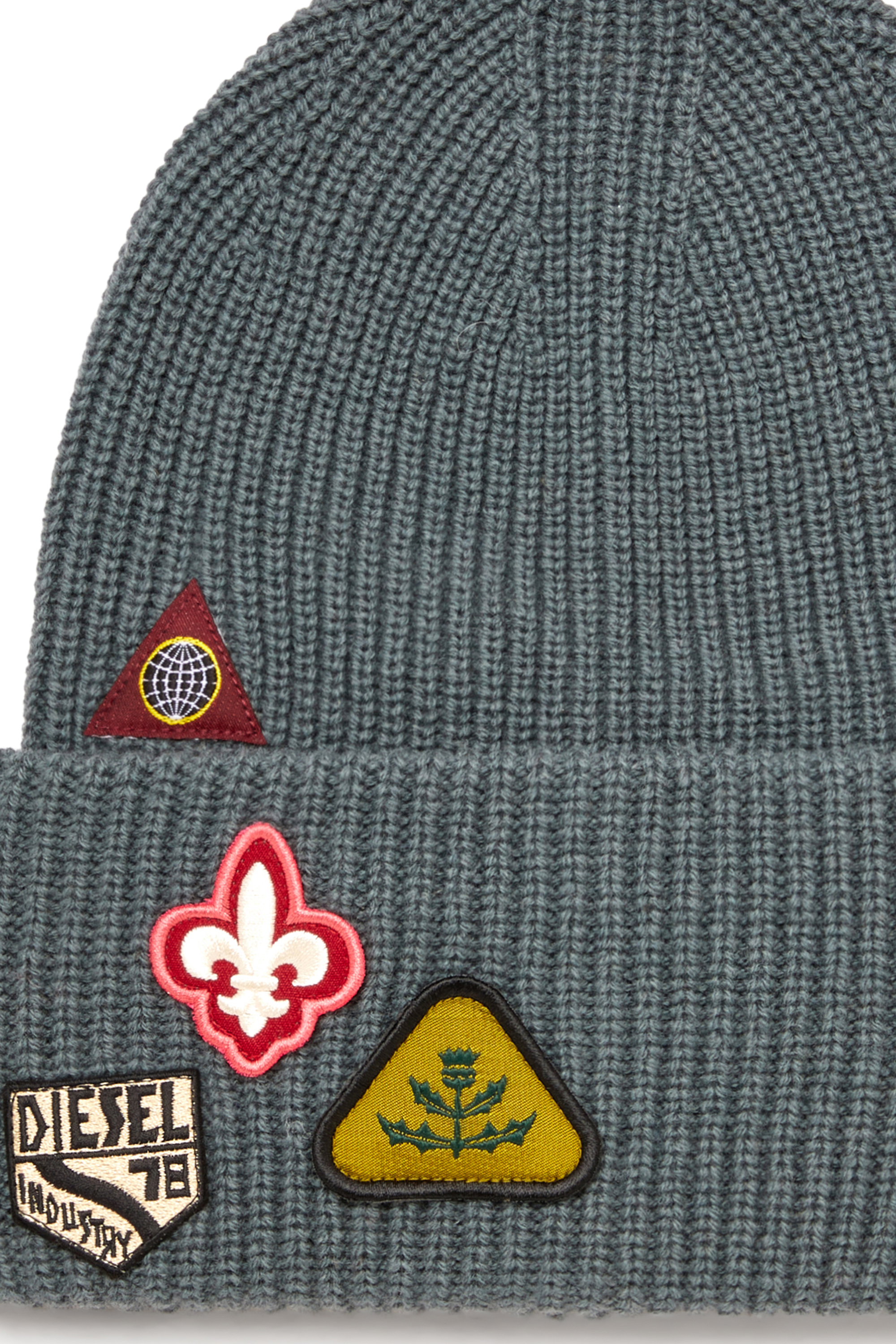 Diesel - K-PHAT, Unisex's Wool beanie with logo patches in Grey - 3