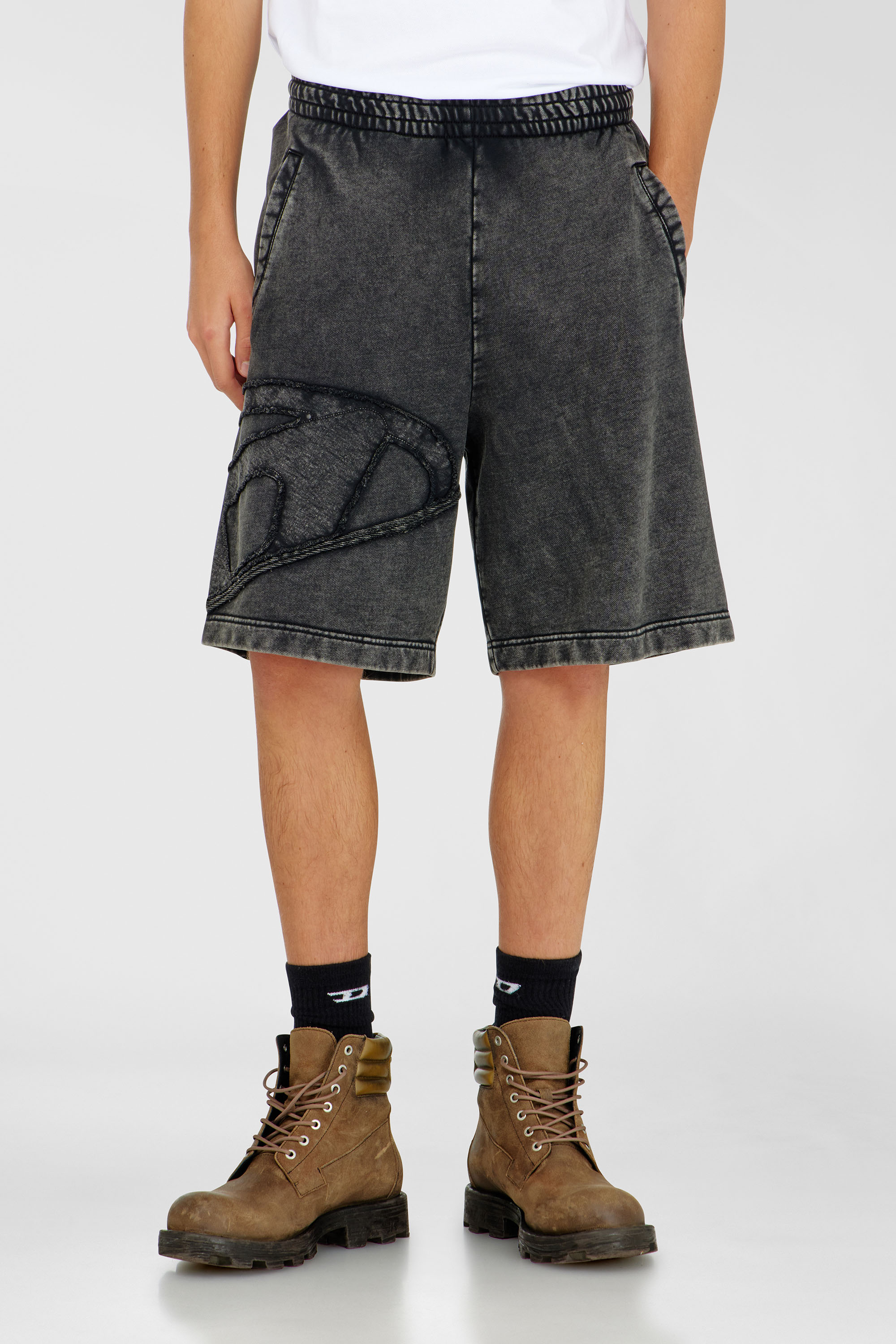 Diesel - P-CROW-MEGCUT, Man's Sweat shorts with sectioned Oval D logo in Black - 3