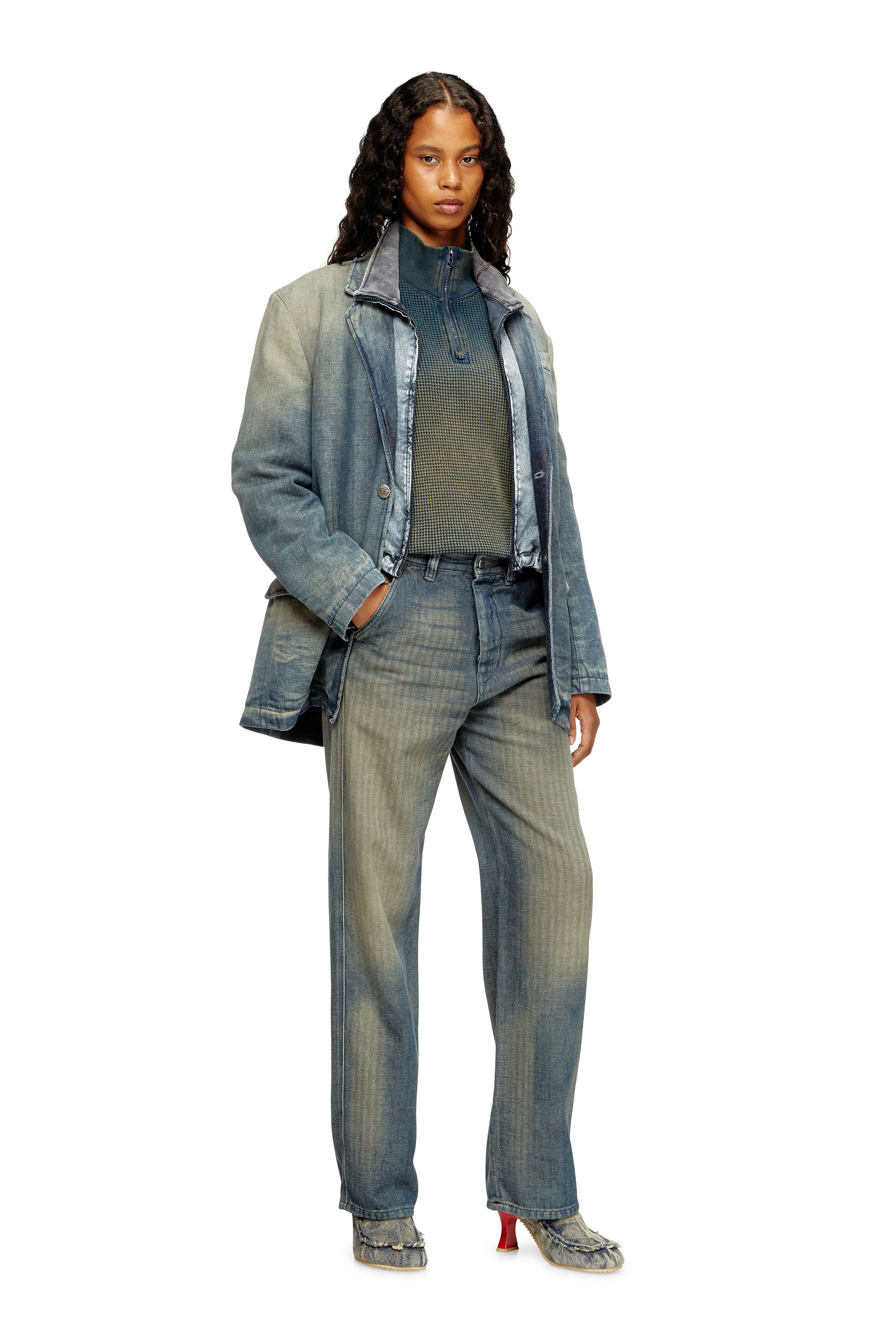 Diesel - D-REGER-D, Unisex's Blazer in dirt-effect herringbone denim in Grey/Blue - 4