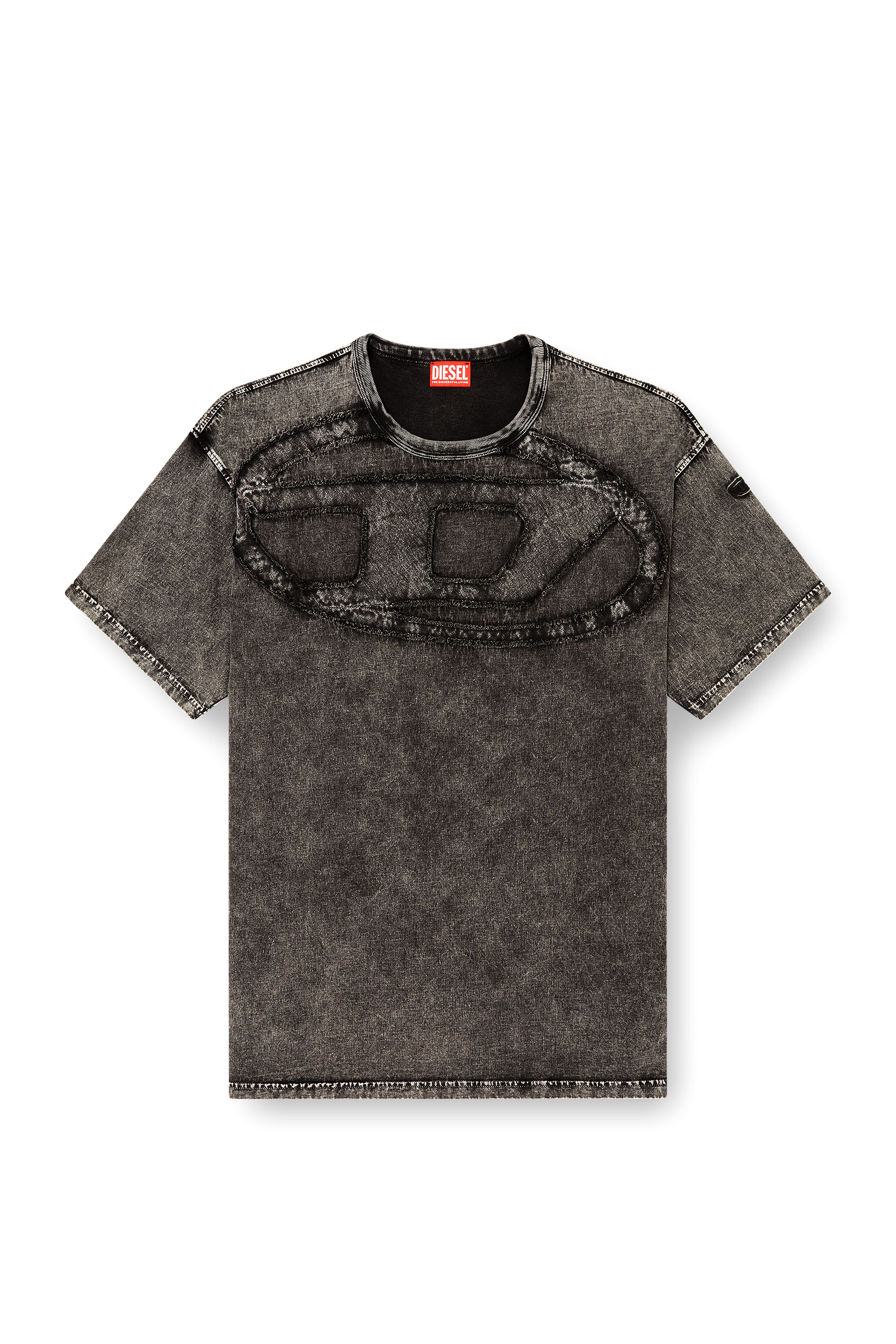 Diesel - T-BOXT-DEN, Man's Relaxed cotton T-shirt with Oval D applique in Dark grey - 3