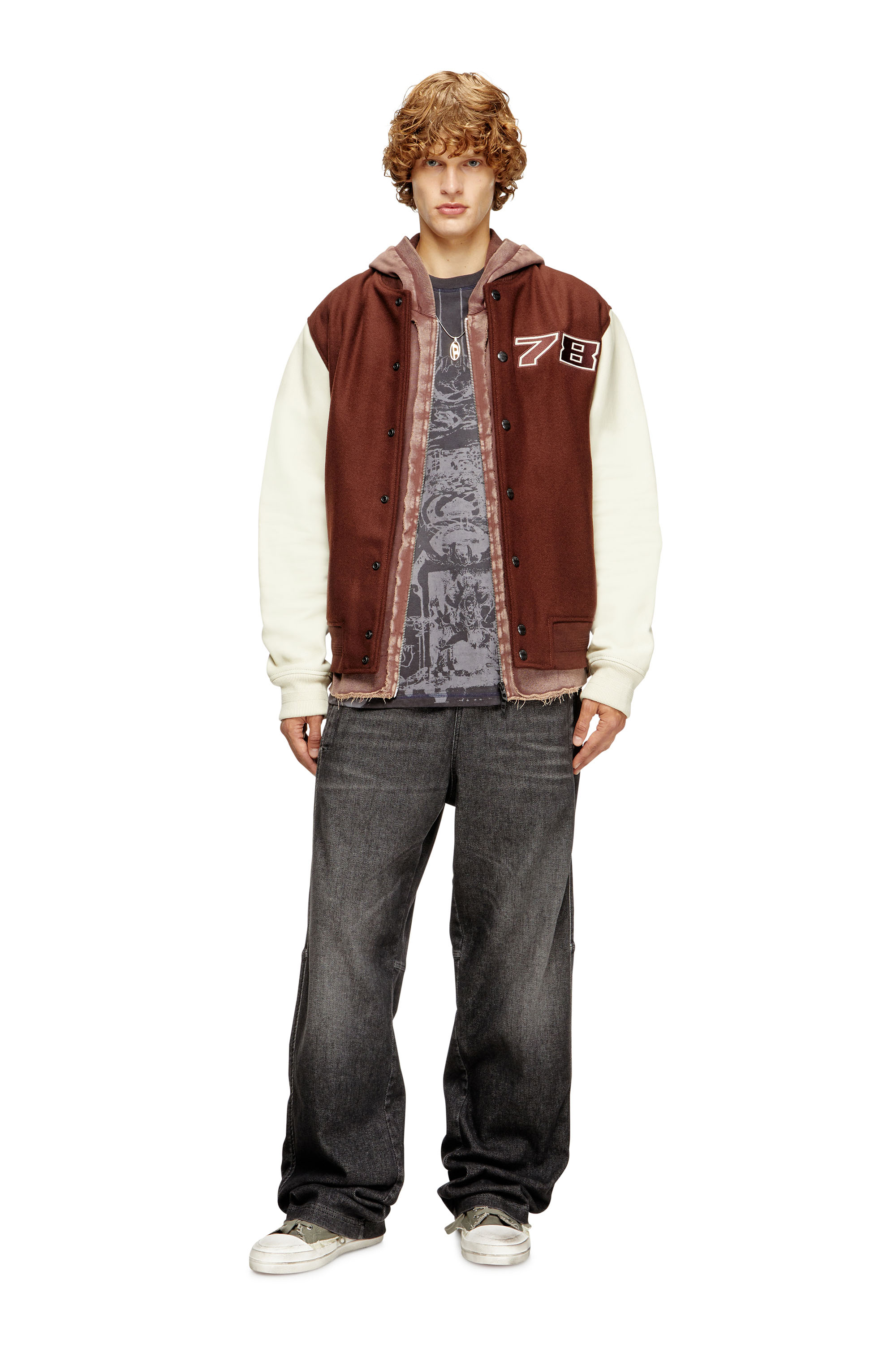L-KOPF, Brown Diesel - L-KOPF, Man's Padded bomber jacket in wool and leather in Brown - 1