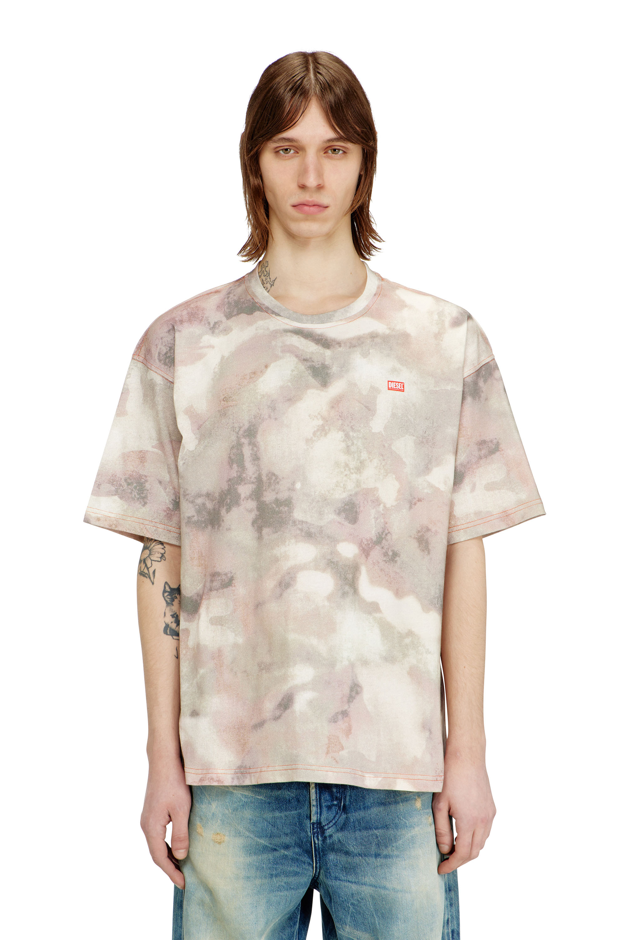 Diesel - T-BOXT-V7, Man's Heavy cotton T-shirt with camo print in Beige/Brown - 1