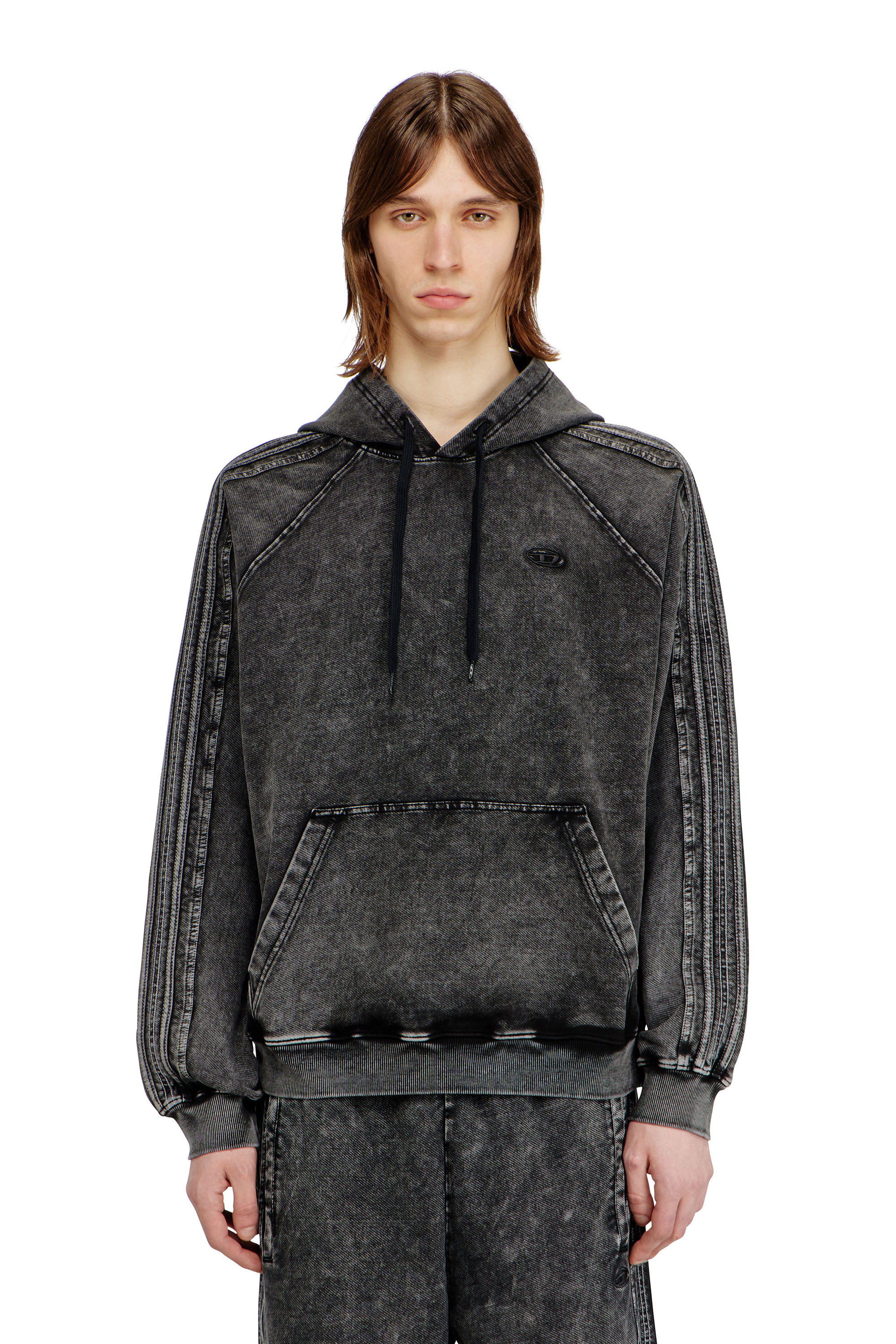 Diesel - S-ALTBOXT-HOOD, Man's Hoodie in washed cotton with Oval D embroidery in Black/Dark grey - 3