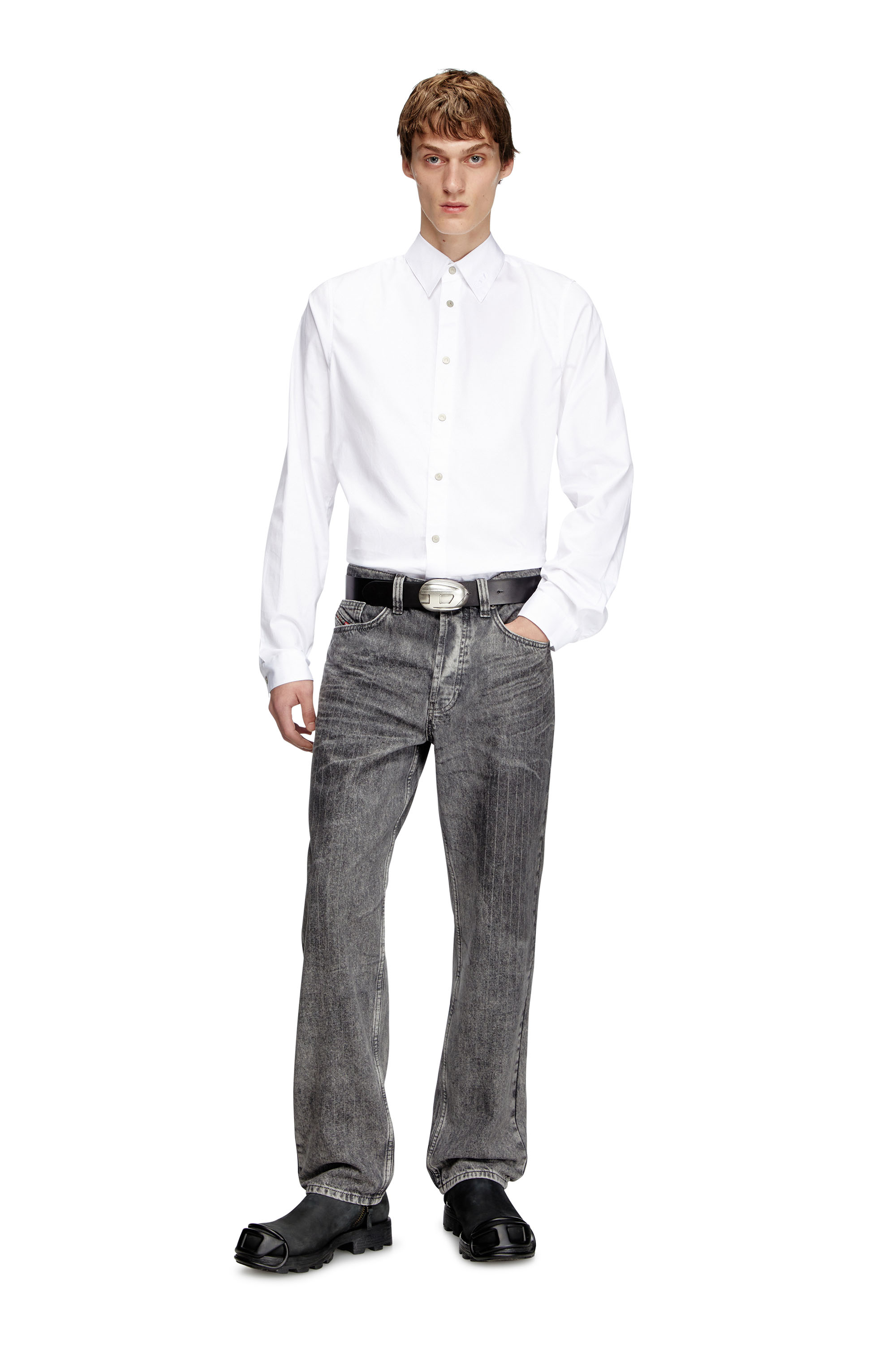 Diesel - S-FITTY-A, Man's Formal shirt with logo-embroidered collar in White - 2