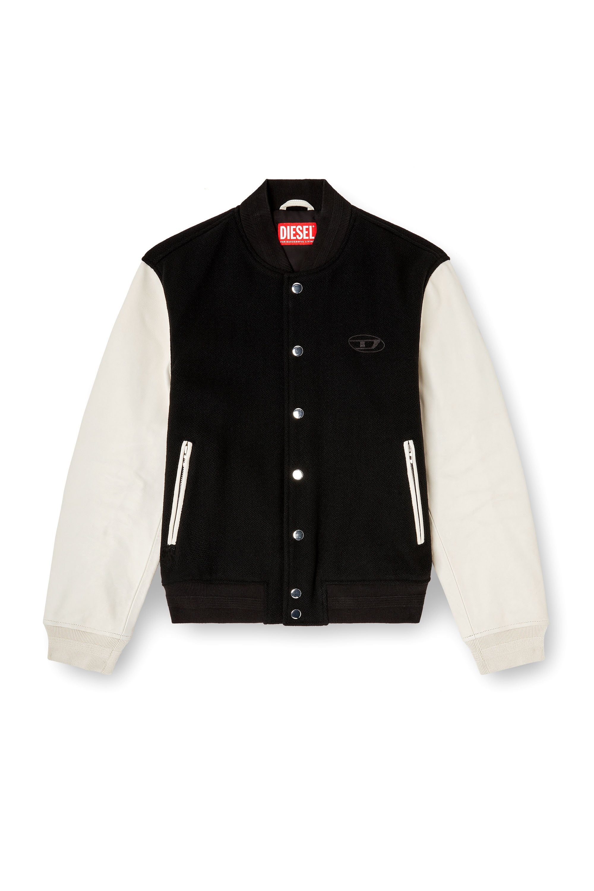 Diesel - L-ARRY-WRD, Man's Bomber jacket in wool blend and leather in Black/White - 2