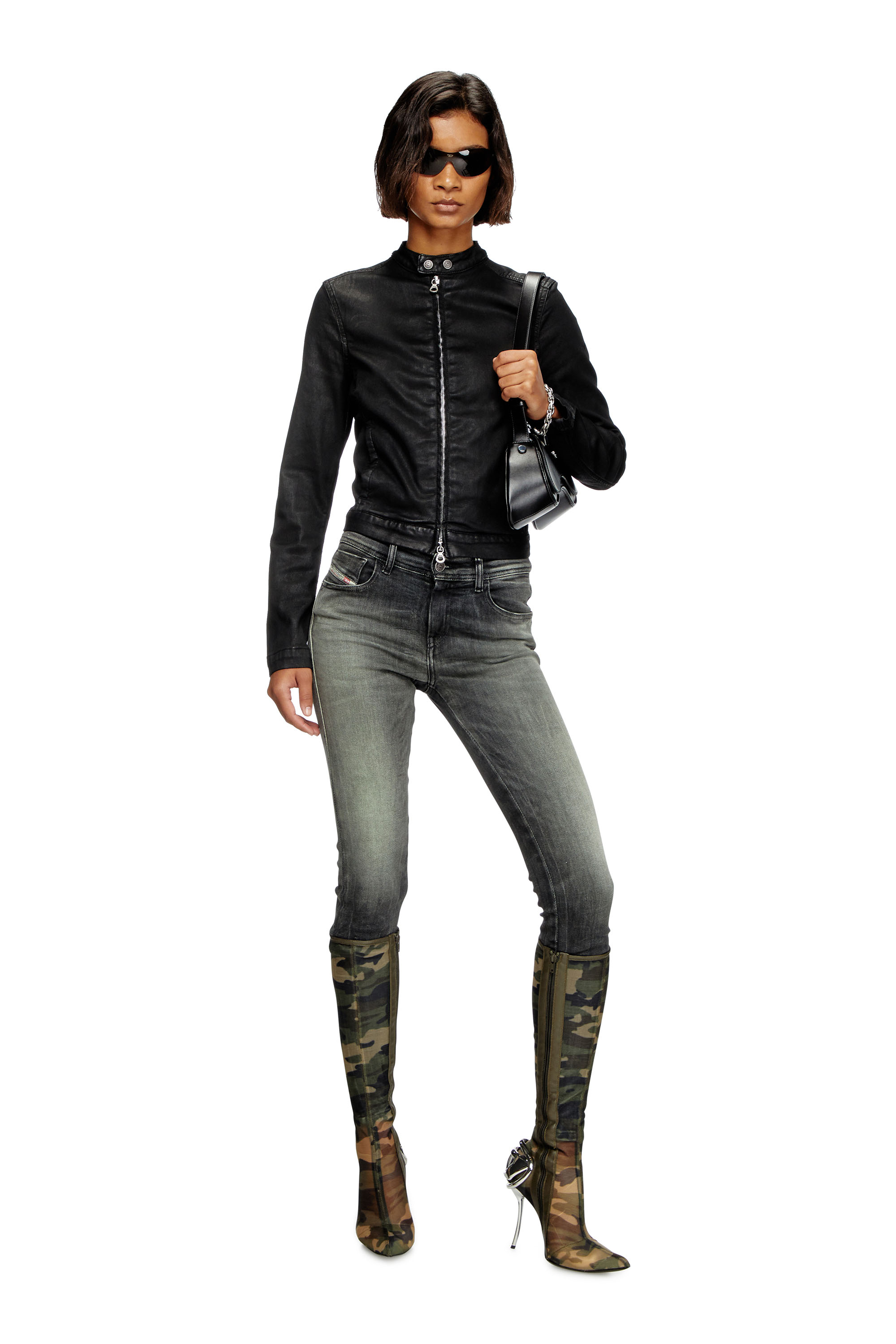 DE-MORNIN JOGG, Black Diesel - DE-MORNIN JOGG, Woman's Moto jacket in coated denim in Black - 1
