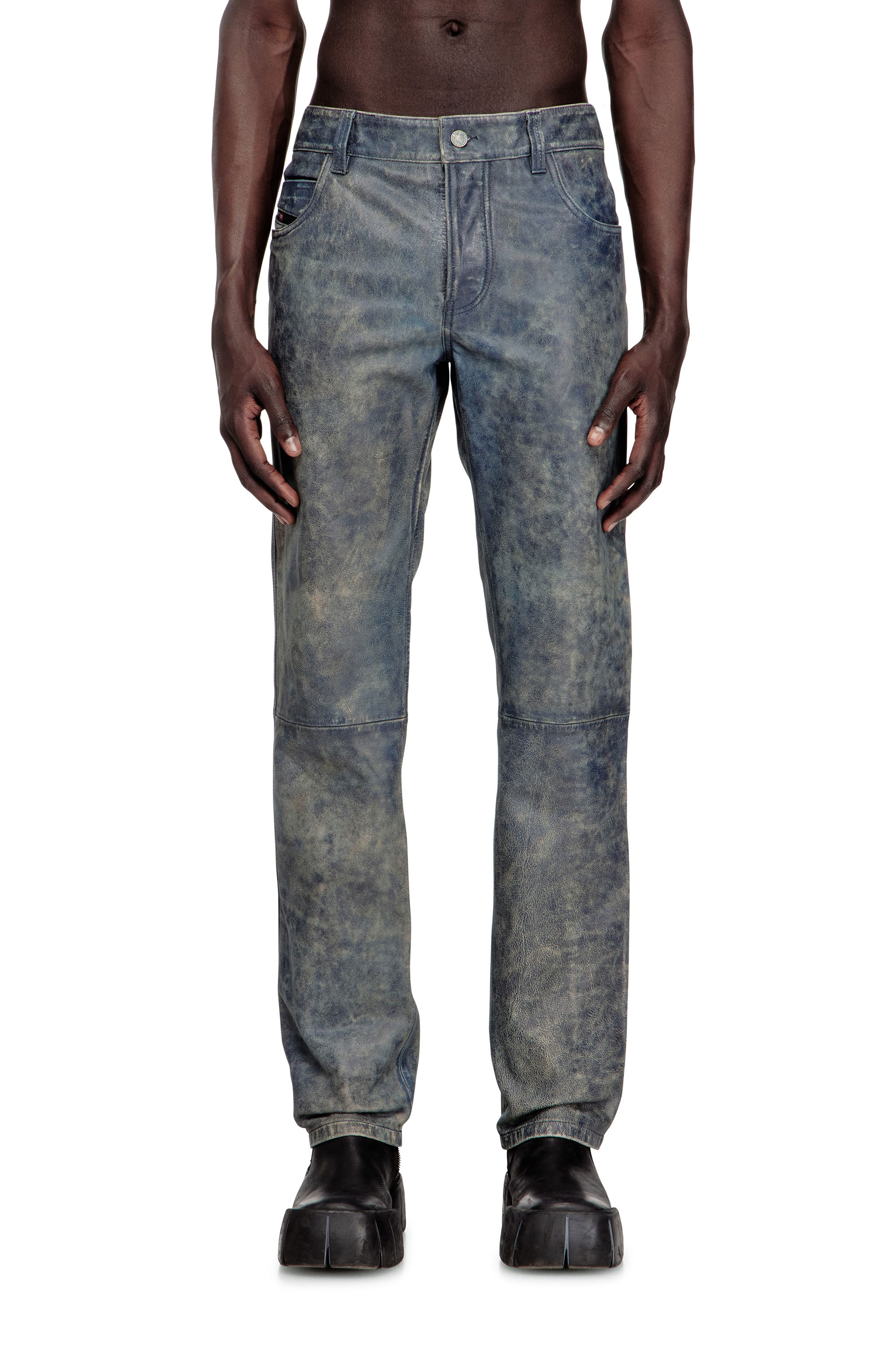 Diesel - P-VYLL-QMBW, Man's Jean-cut leather pants in Blue - 1