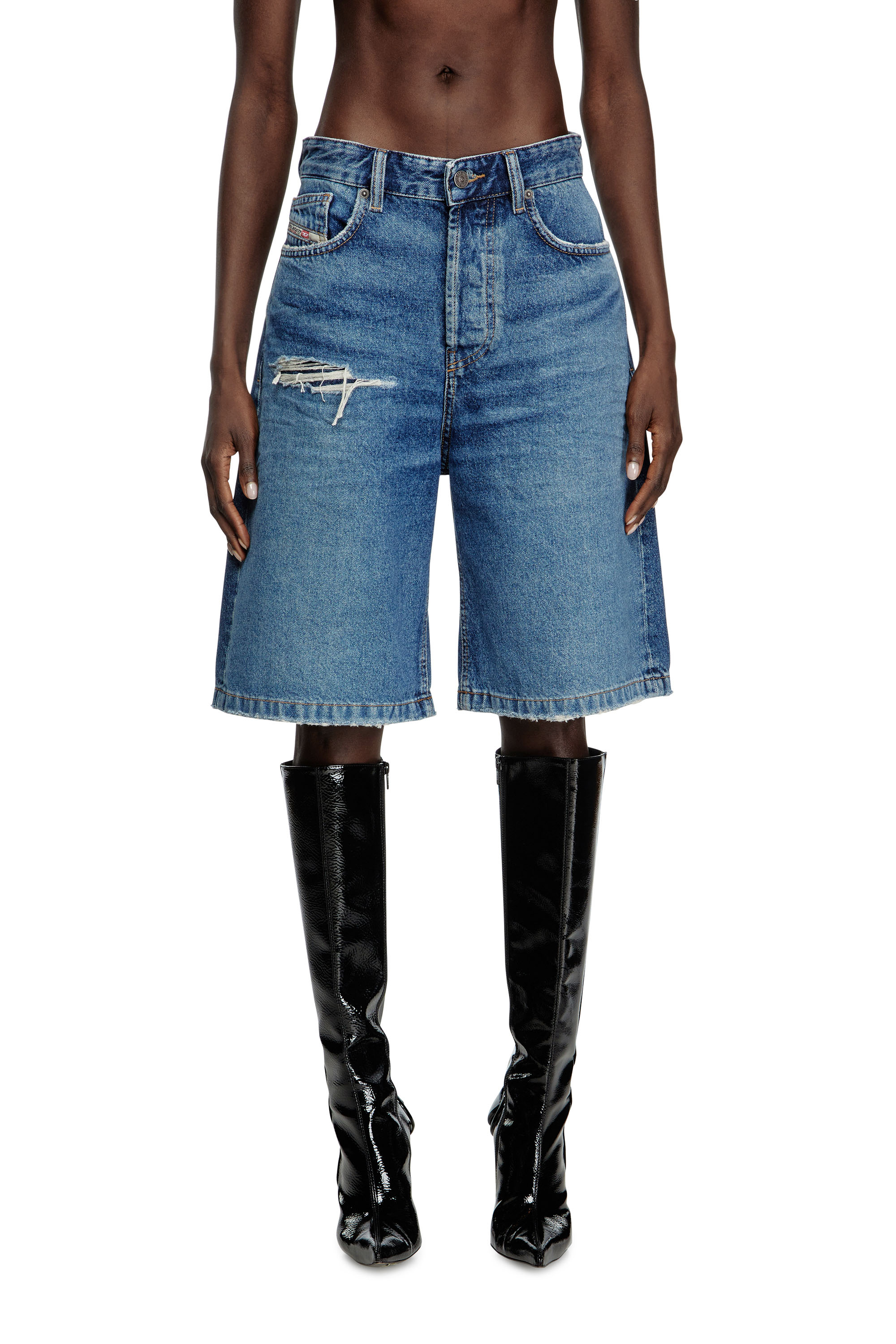 Diesel - DE-SIRE-SHORT, Woman's Shorts in denim with ripped details in Medium blue - 1