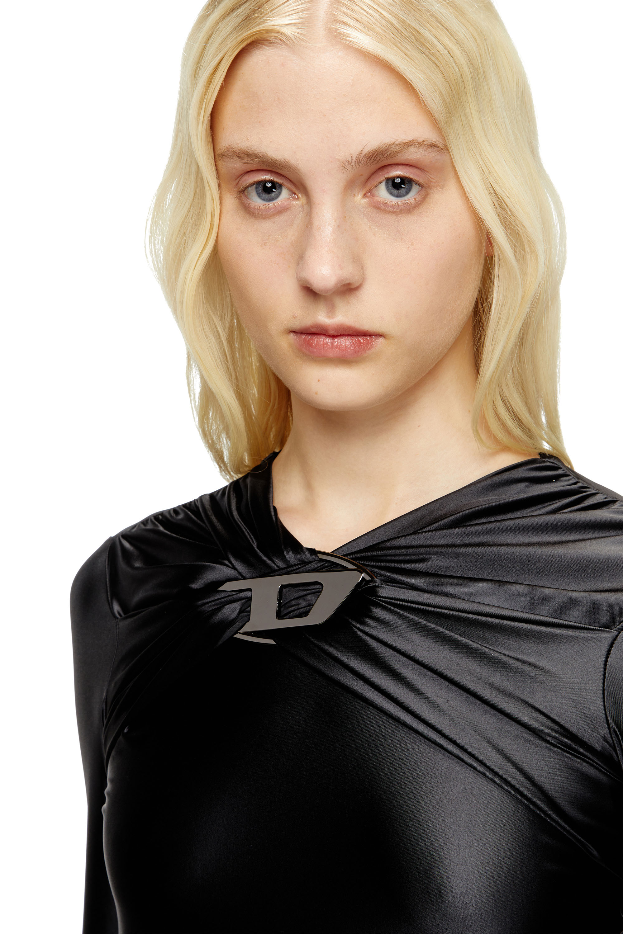 Diesel - D-IAMO, Woman's Draped nylon dress in Black - 5