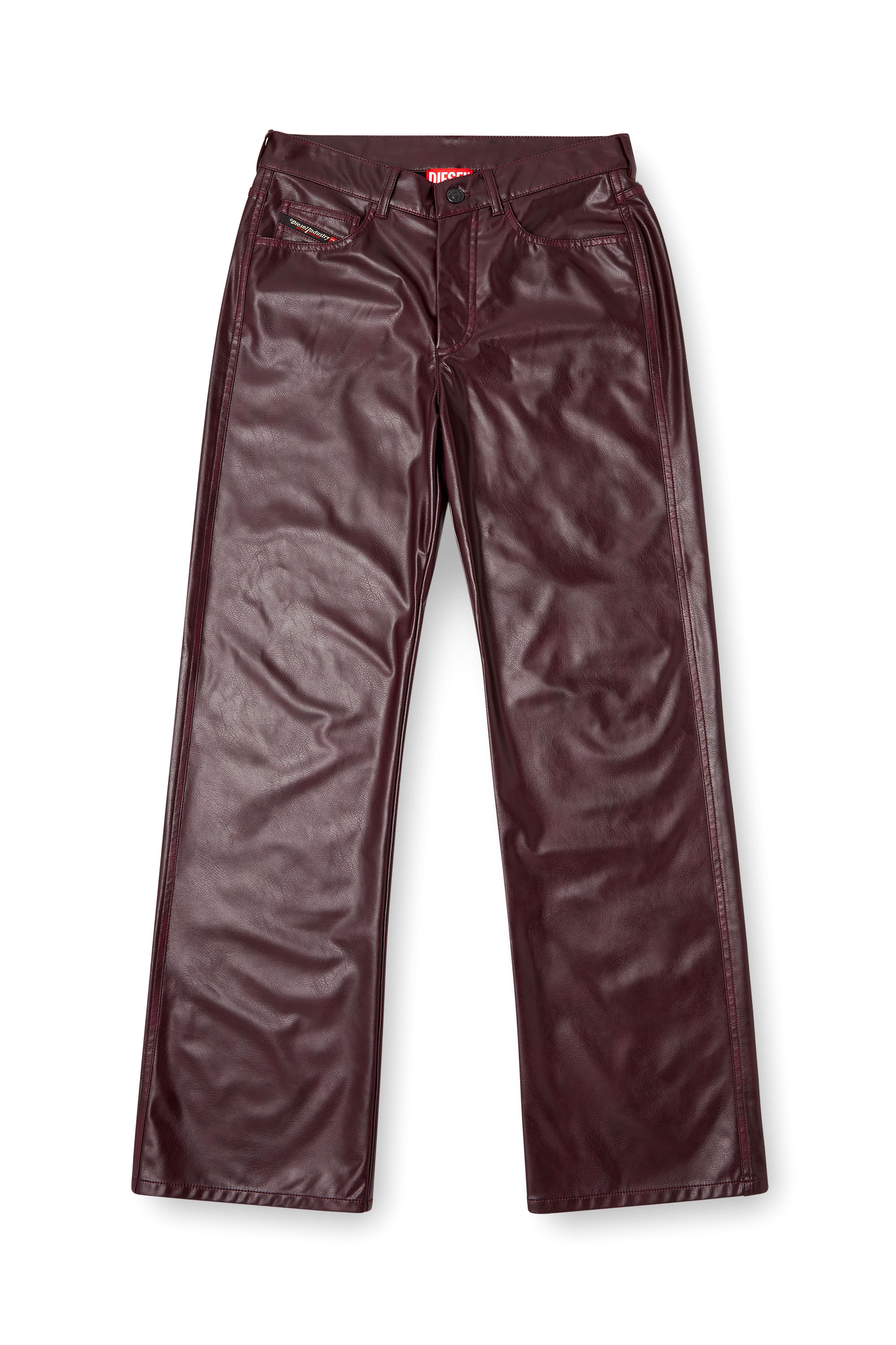 Diesel - FR-P-LAIN, Woman's Burgundy pants in coated fabric in Burgundy - 3