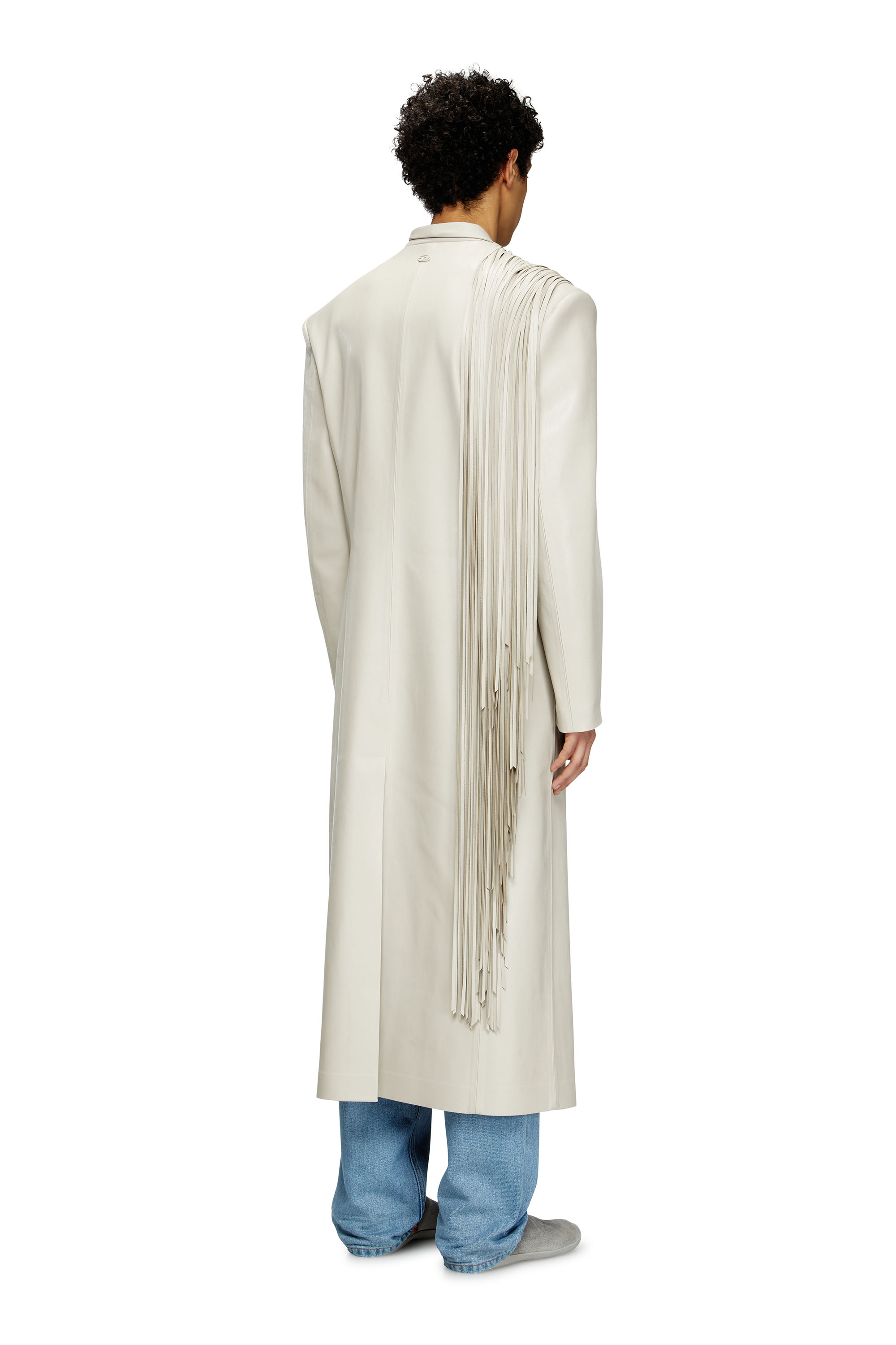 Diesel - J-ELDAR-A, Man's Long coat with shredded scarf fringing in Light Grey - 4