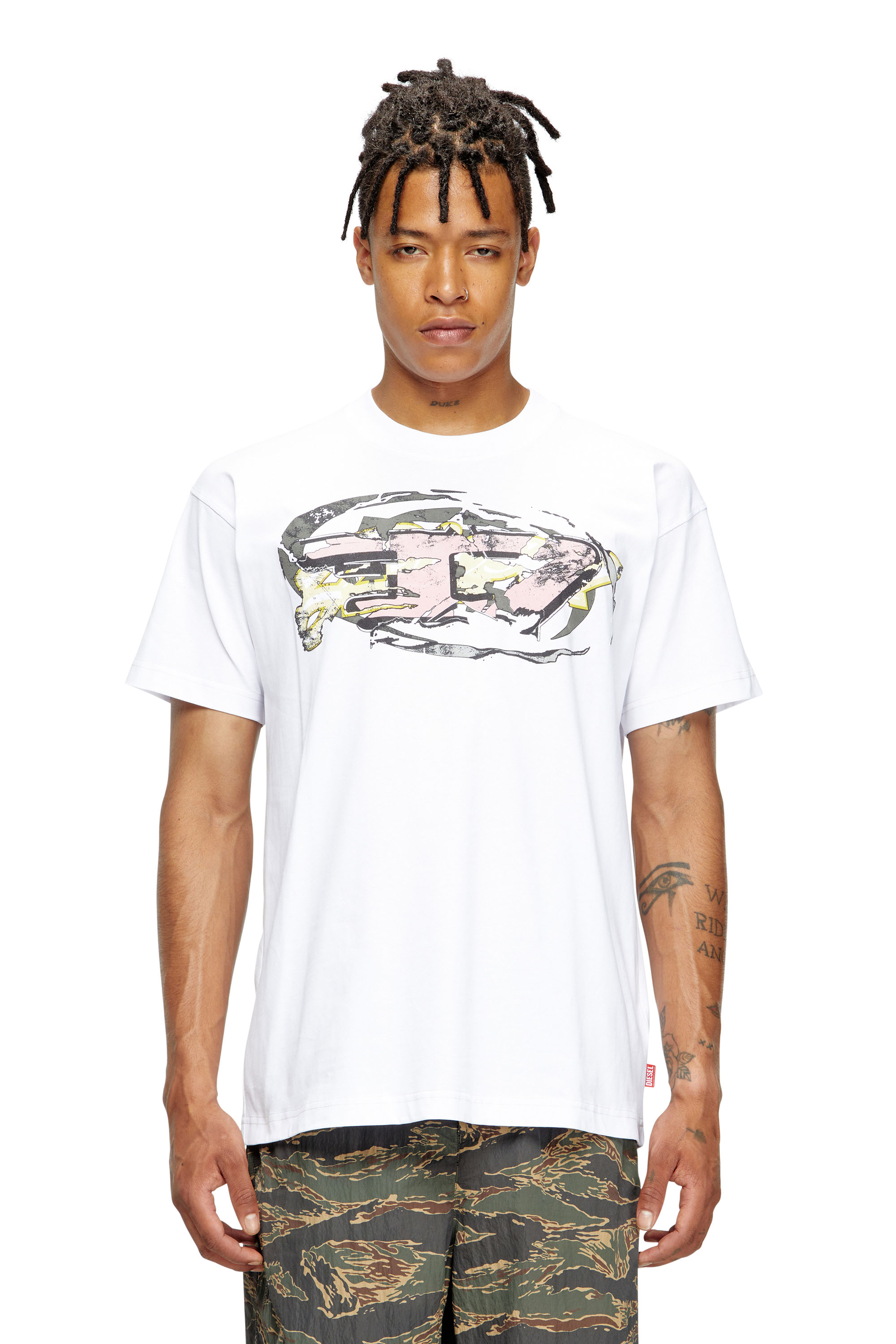 Diesel - T-NORM-T11, Man's T-shirt with Oval D logo in White - 3