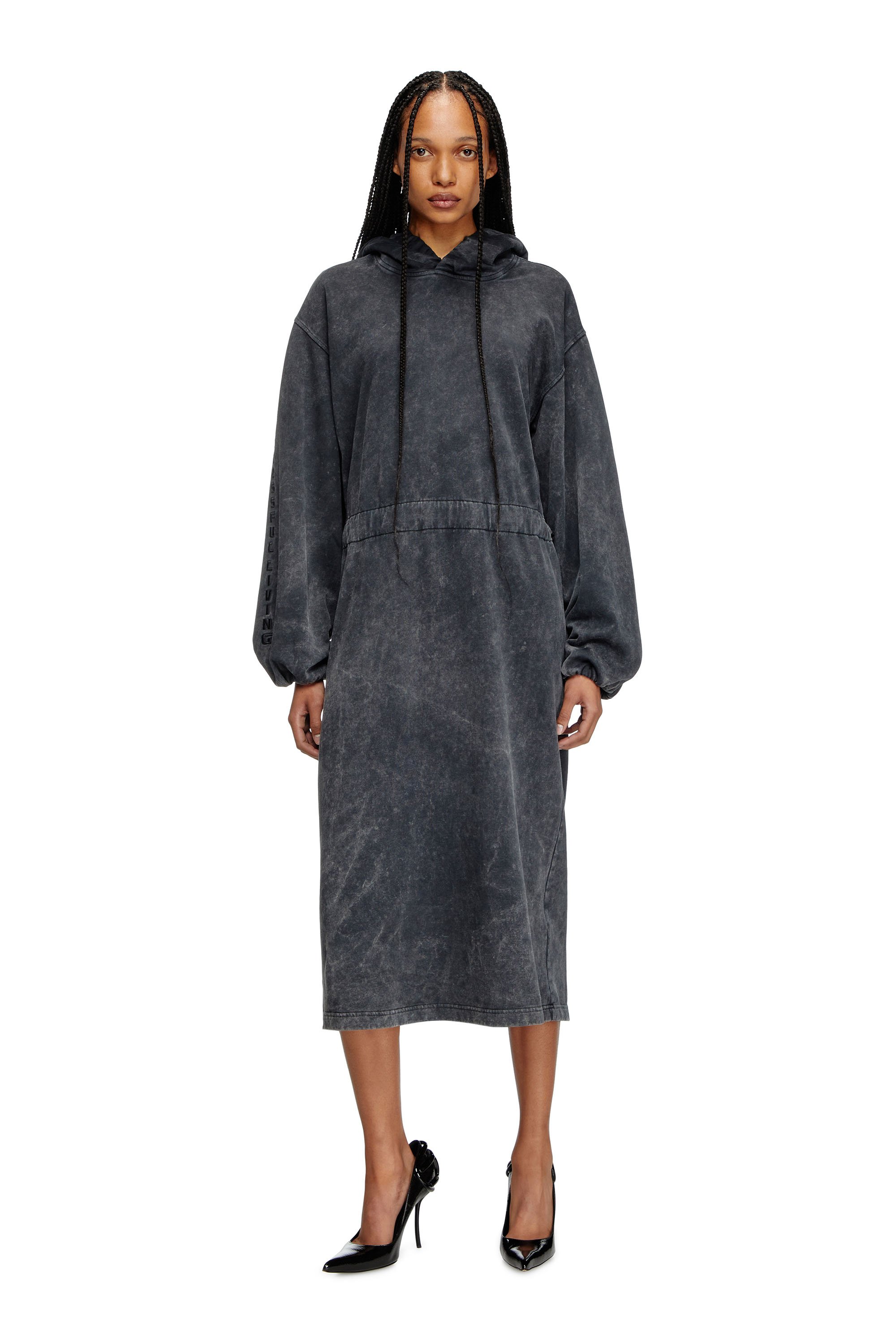 Diesel - D-QUIND, Woman's Balloon-shaped hooded midi dress in Dark grey - 3