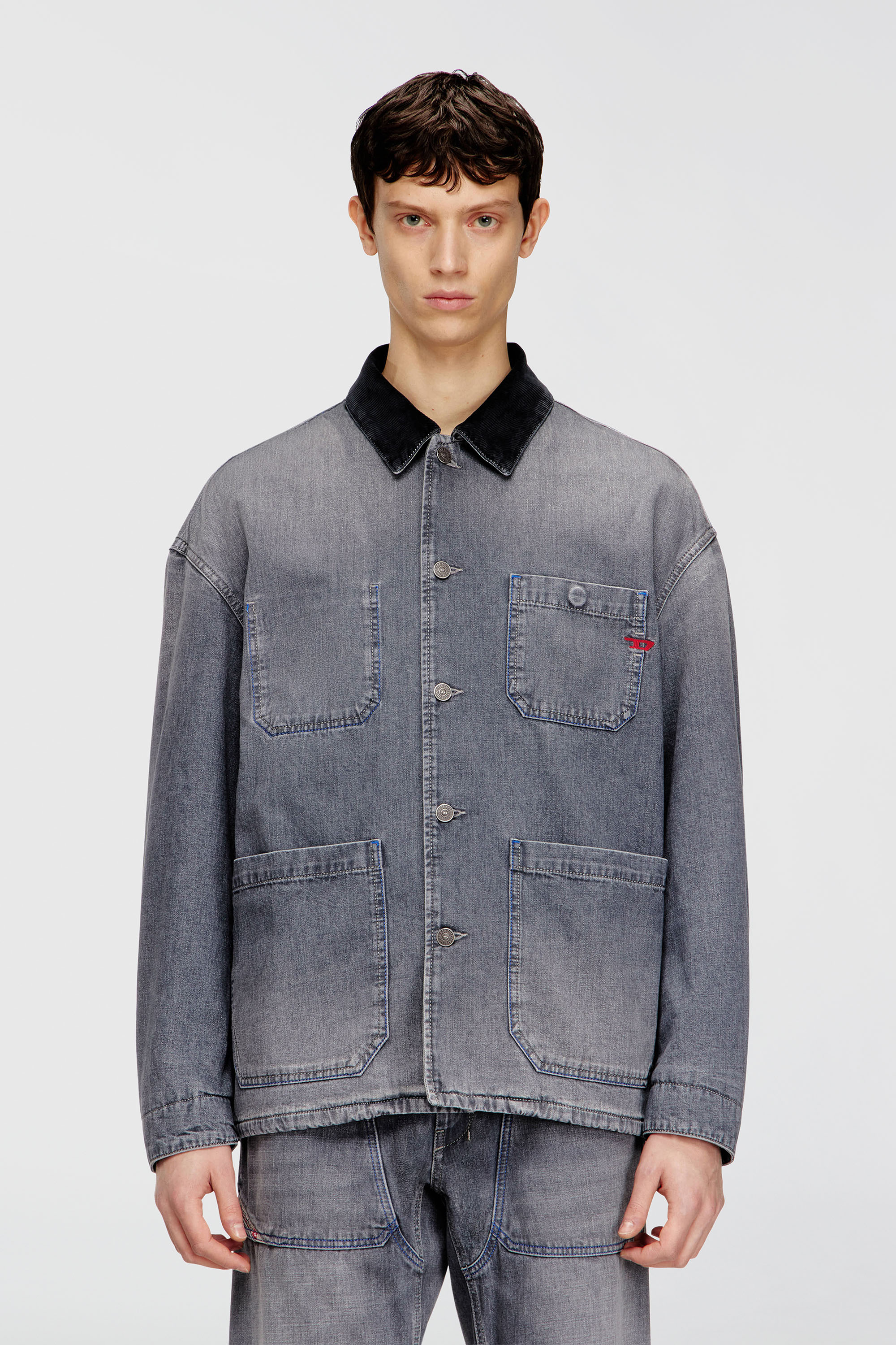 Diesel - D-STACK-U-L, Unisex's Utility-style denim jacket with contrasting collar in Grey - 3