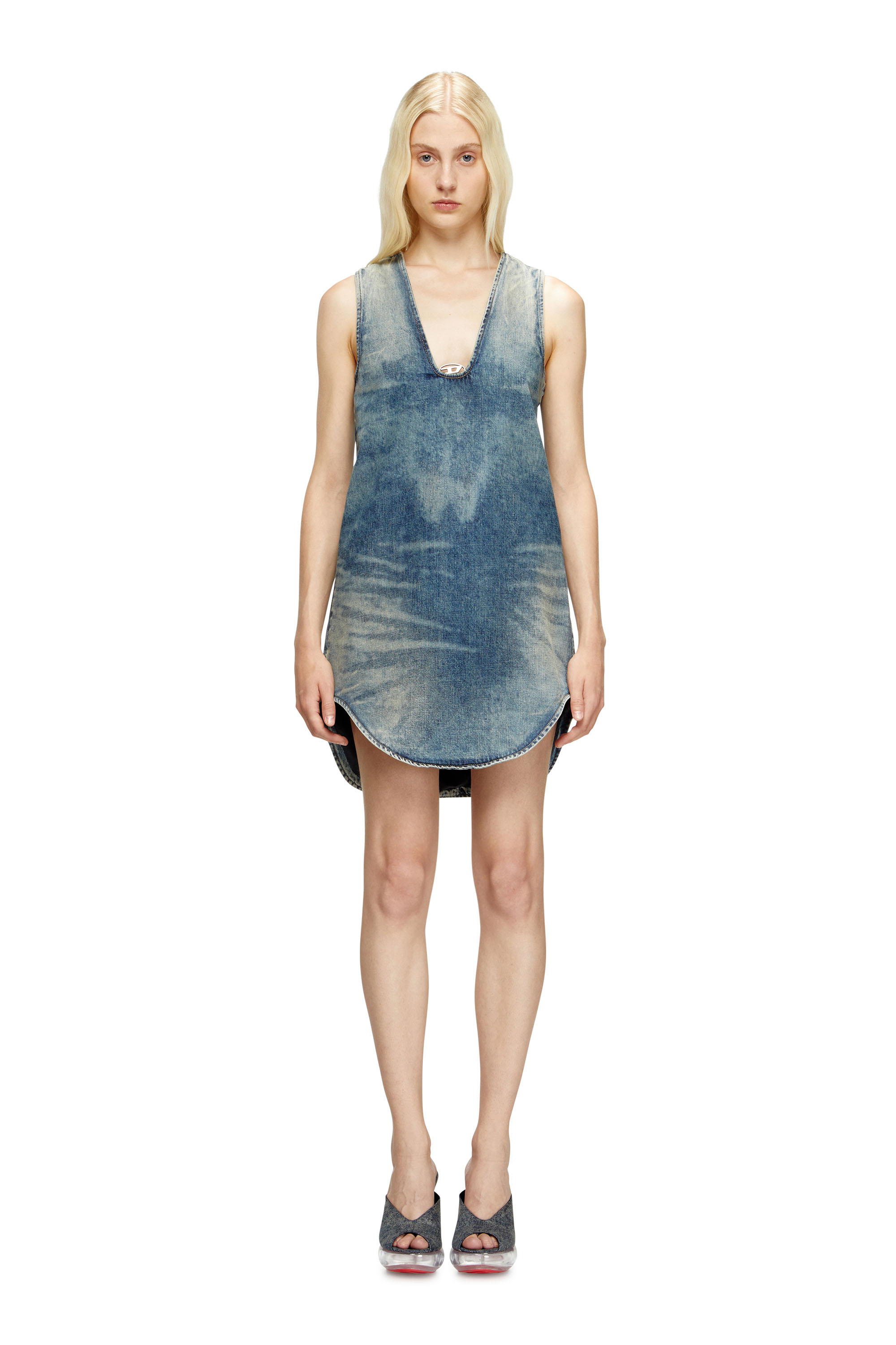 Diesel - DE-LARIS-DRESS-S, Woman's Short dress in marbled denim in Medium blue - 3