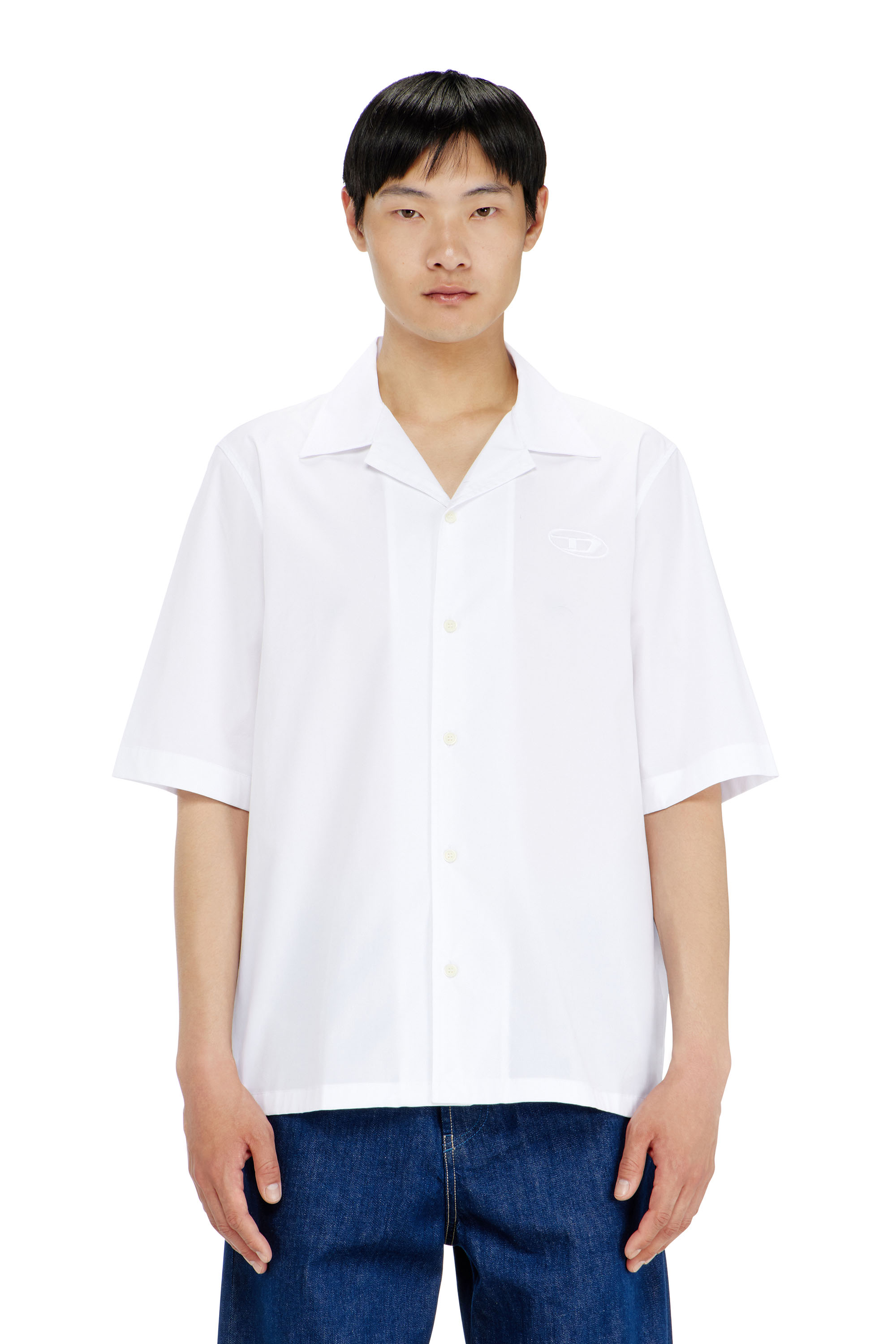Diesel - S-MAC-GSBH, Man's Stretch poplin shirt with Oval D embroidery in White - 1