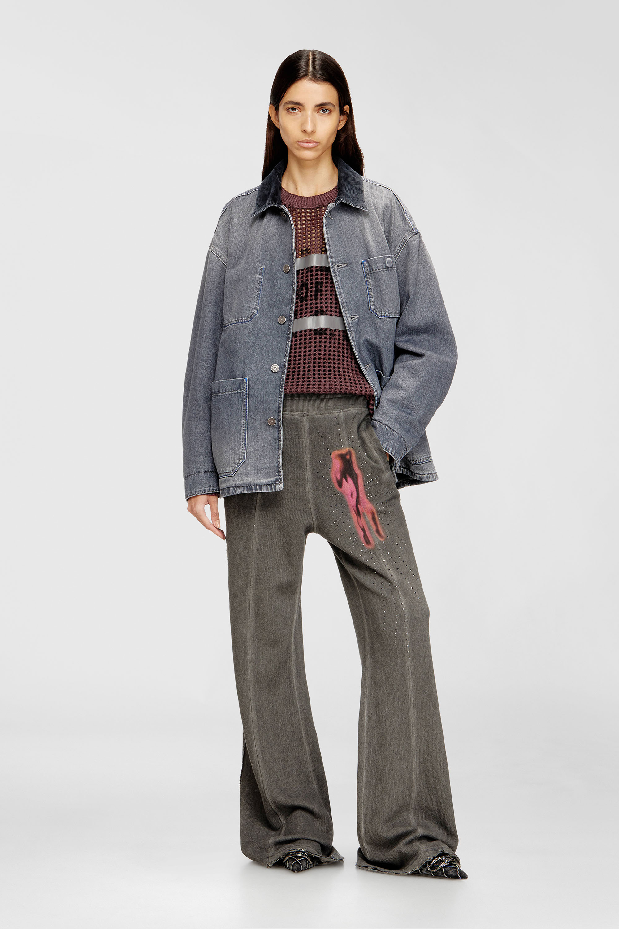 Diesel - D-STACK-U-L, Unisex's Utility-style denim jacket with contrasting collar in Grey - 7