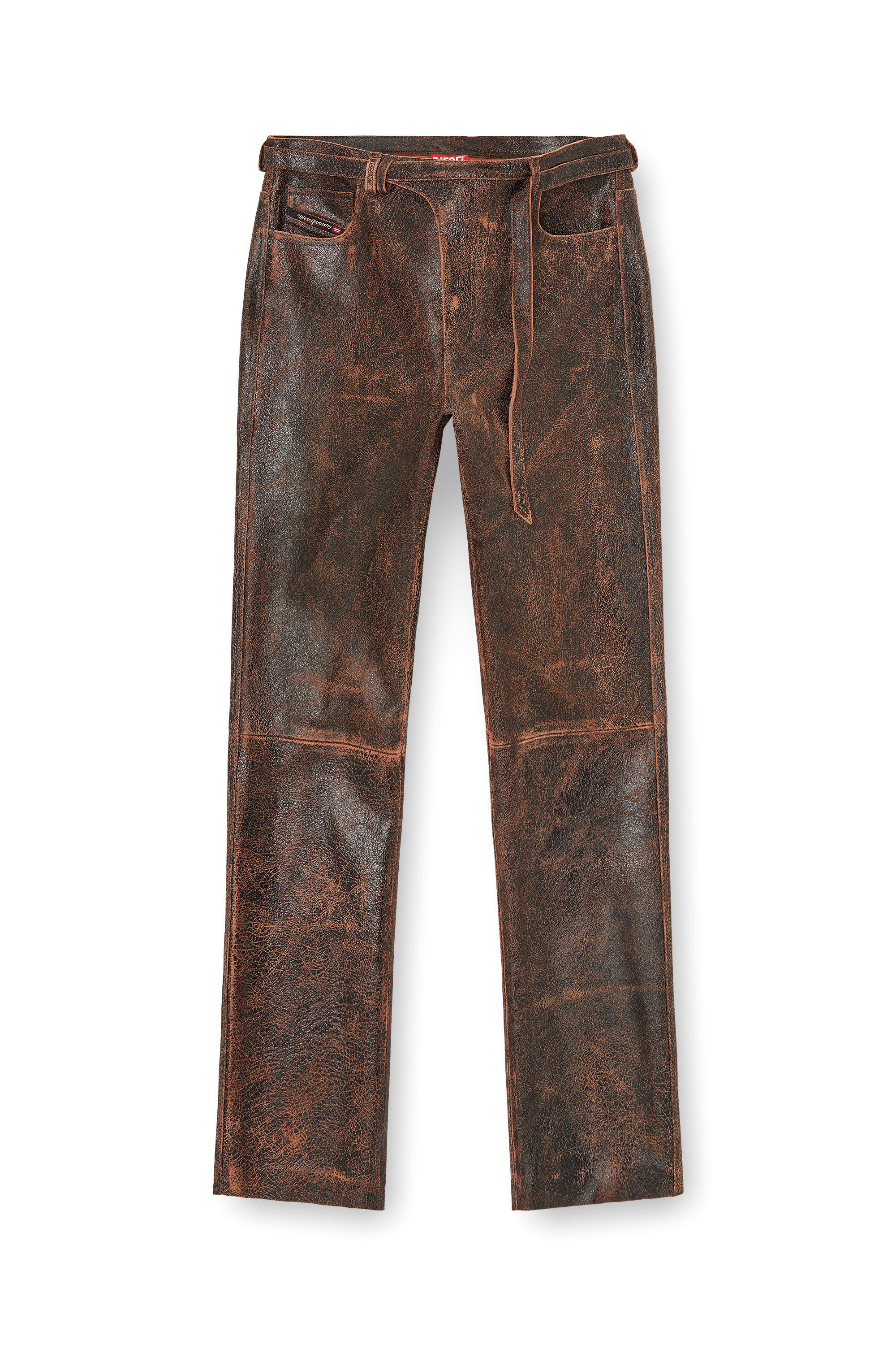 Diesel - P-NURI, Man's Cracked-leather pants with biker strap detail in null - 2