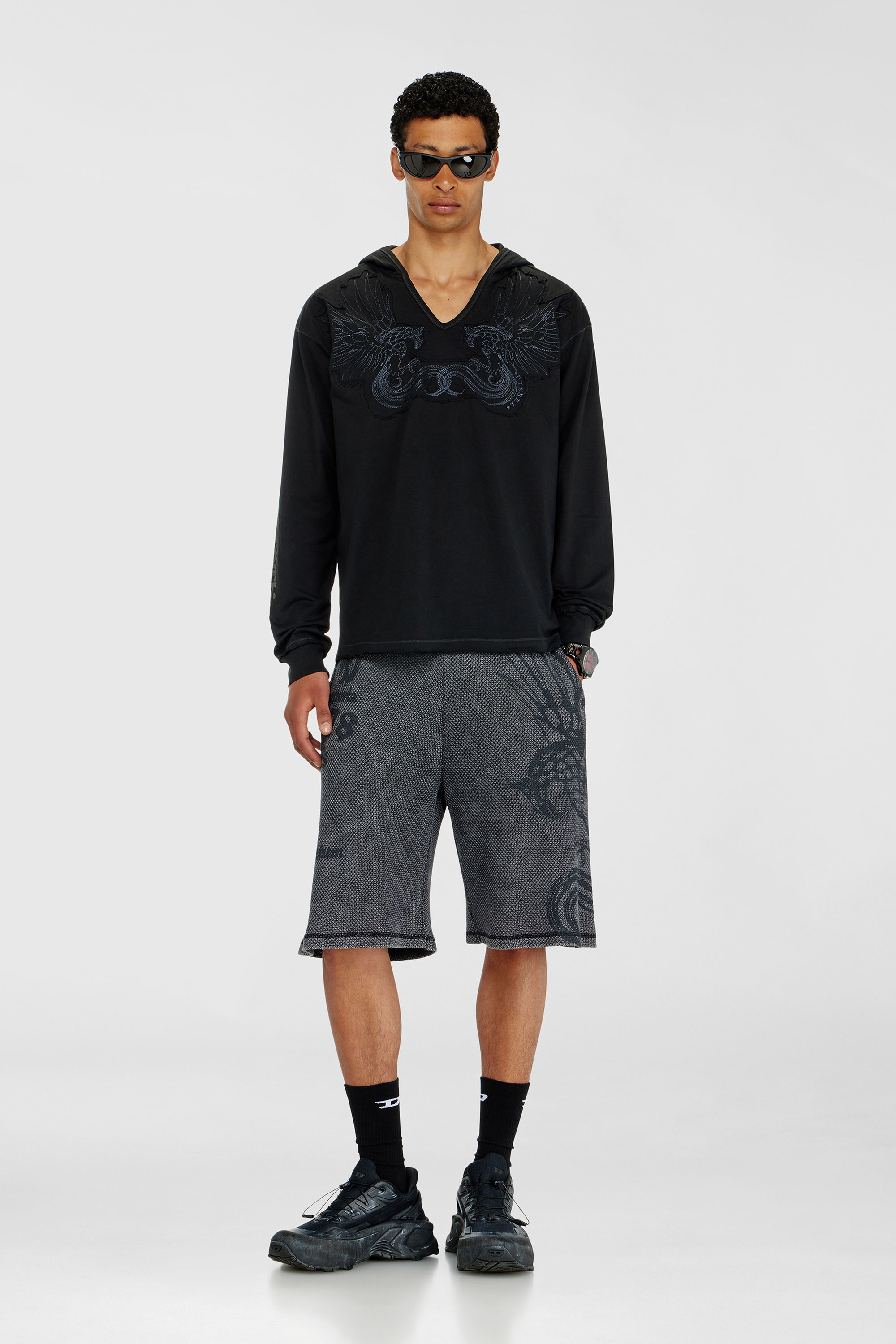 Hoodie with V-neck and embroidered front