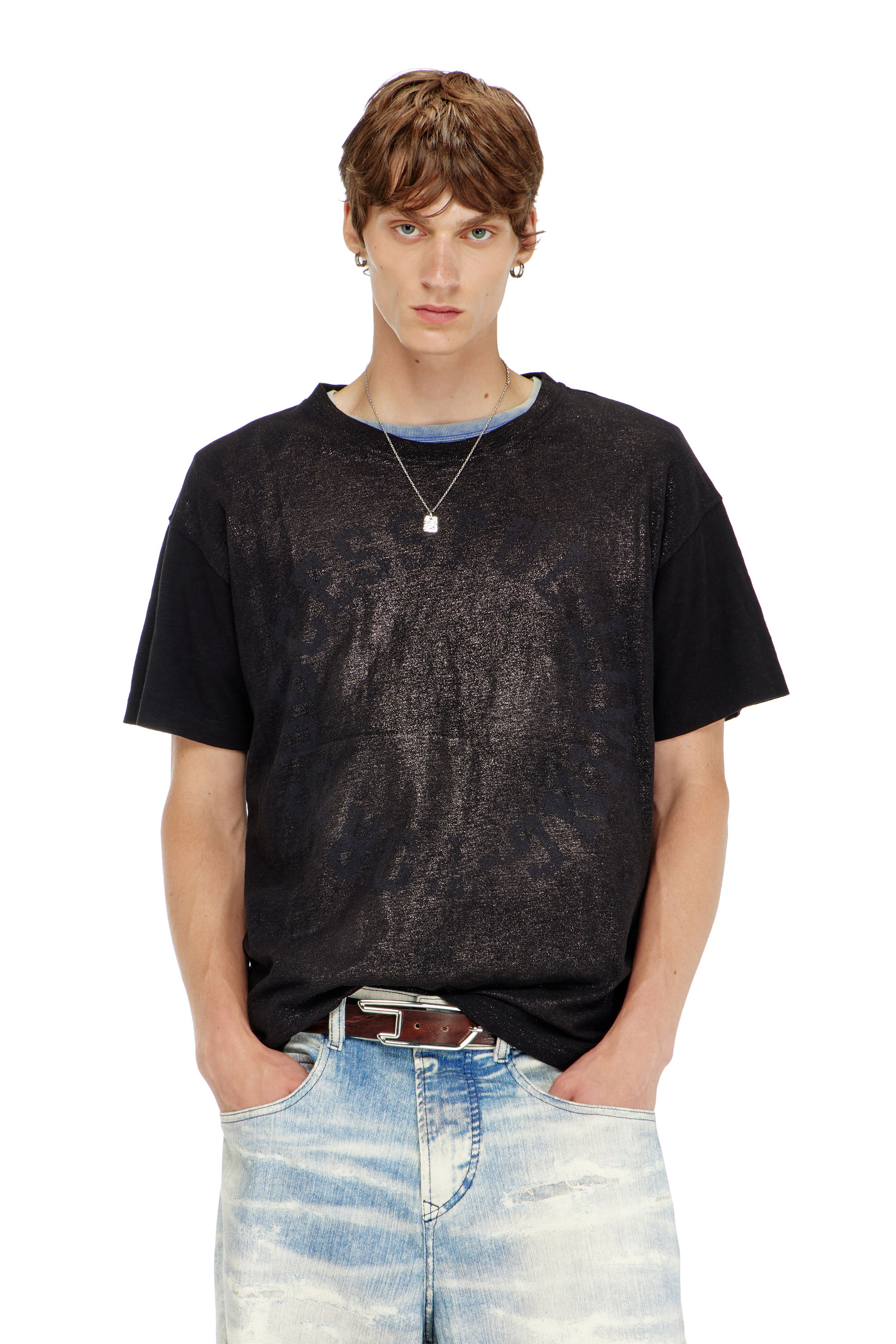 Diesel - T-NORM-AA2, Man's Cotton crew-neck T-shirt with foil print in Black - 1