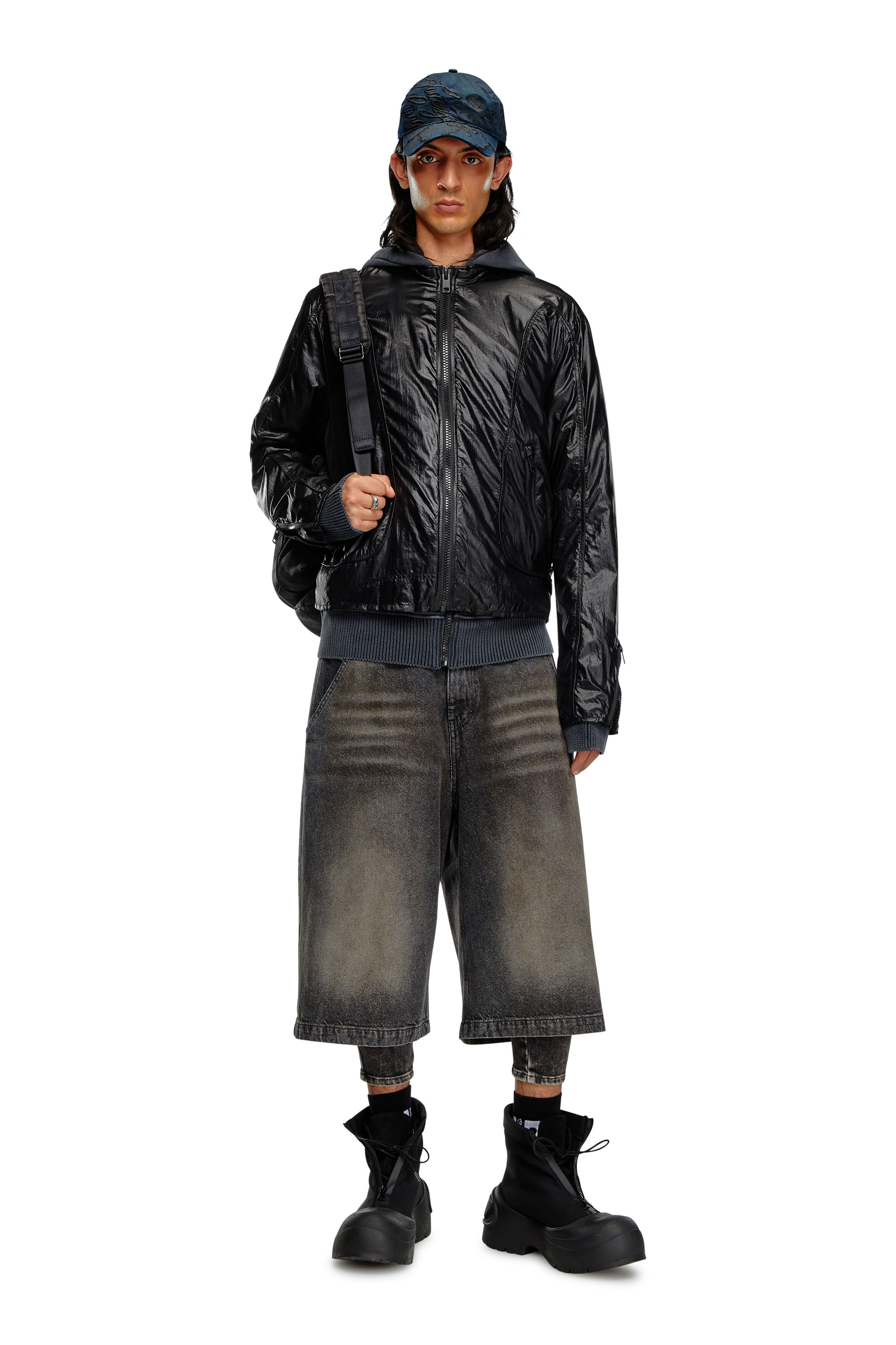 Diesel - J-CLAYS, Man Biker jacket in shiny ripstop in Black - Image 2