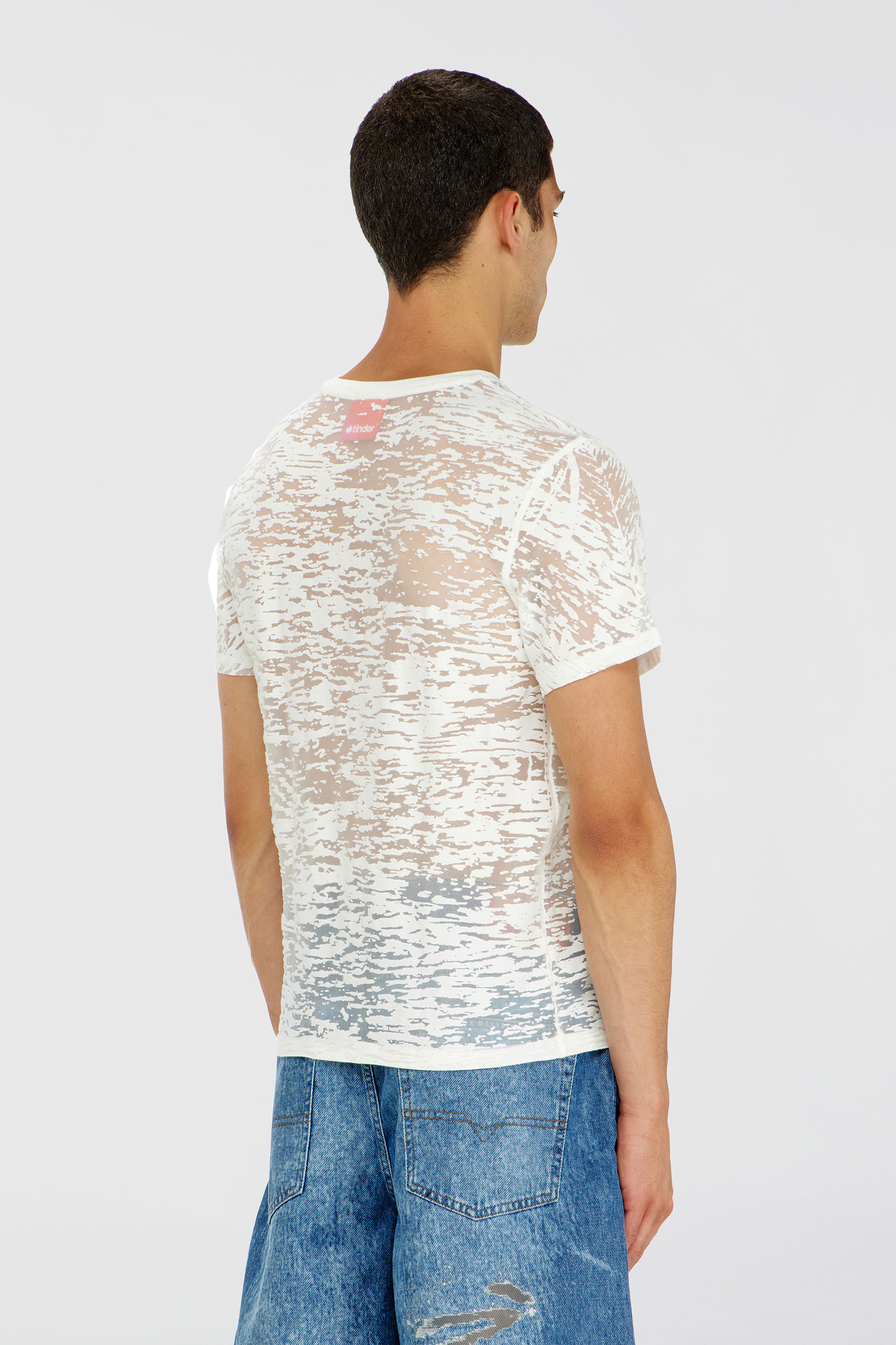 Diesel - PR-T-NOTS-MATI-R, Unisex's T-shirt in all-over devor&eacute; jersey in White - 4