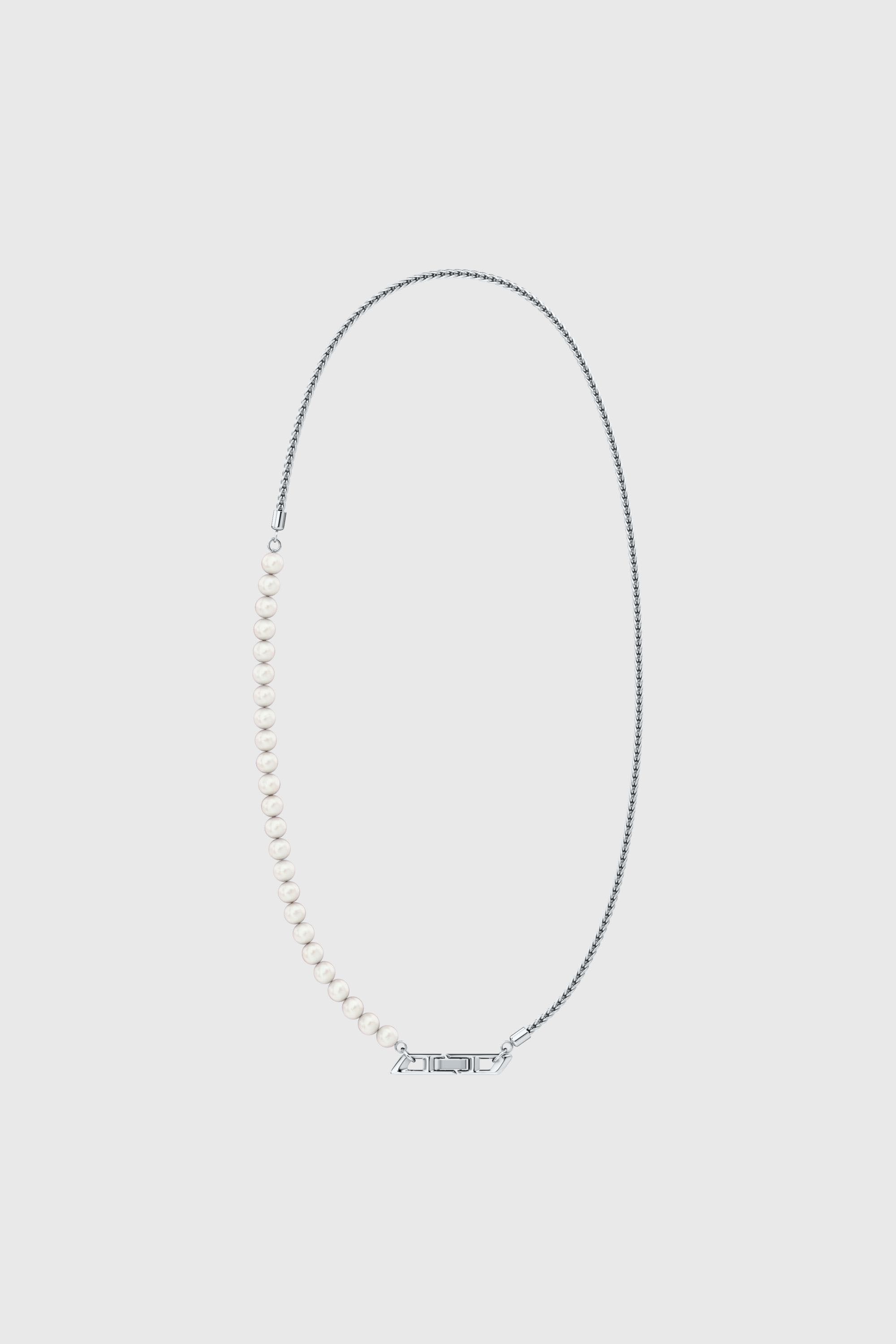 Diesel - DL1369040 STERLING SILVER JEWEL, Unisex's Sterling silver and pearl chain necklace in Silver - 1