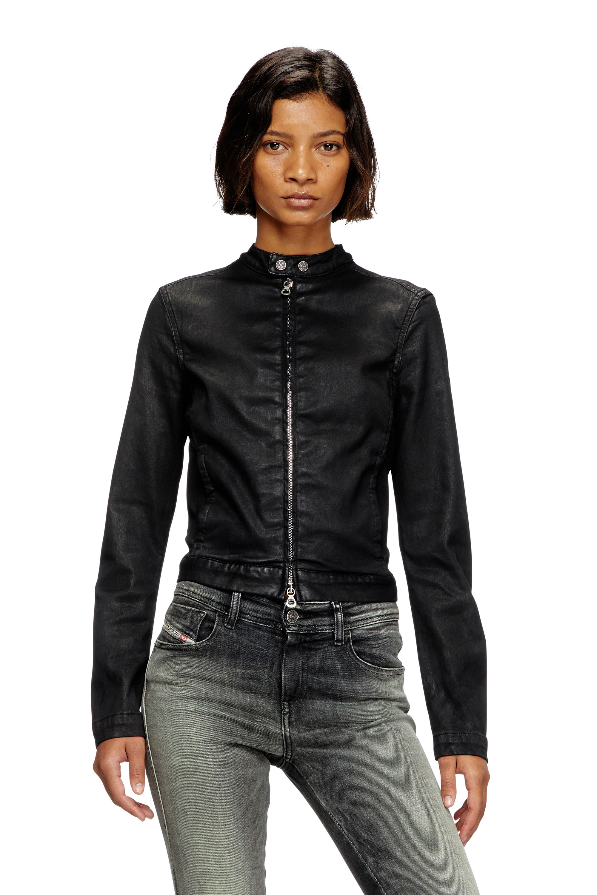 DE-MORNIN JOGG, Black Diesel - DE-MORNIN JOGG, Woman's Moto jacket in coated denim in Black - 3