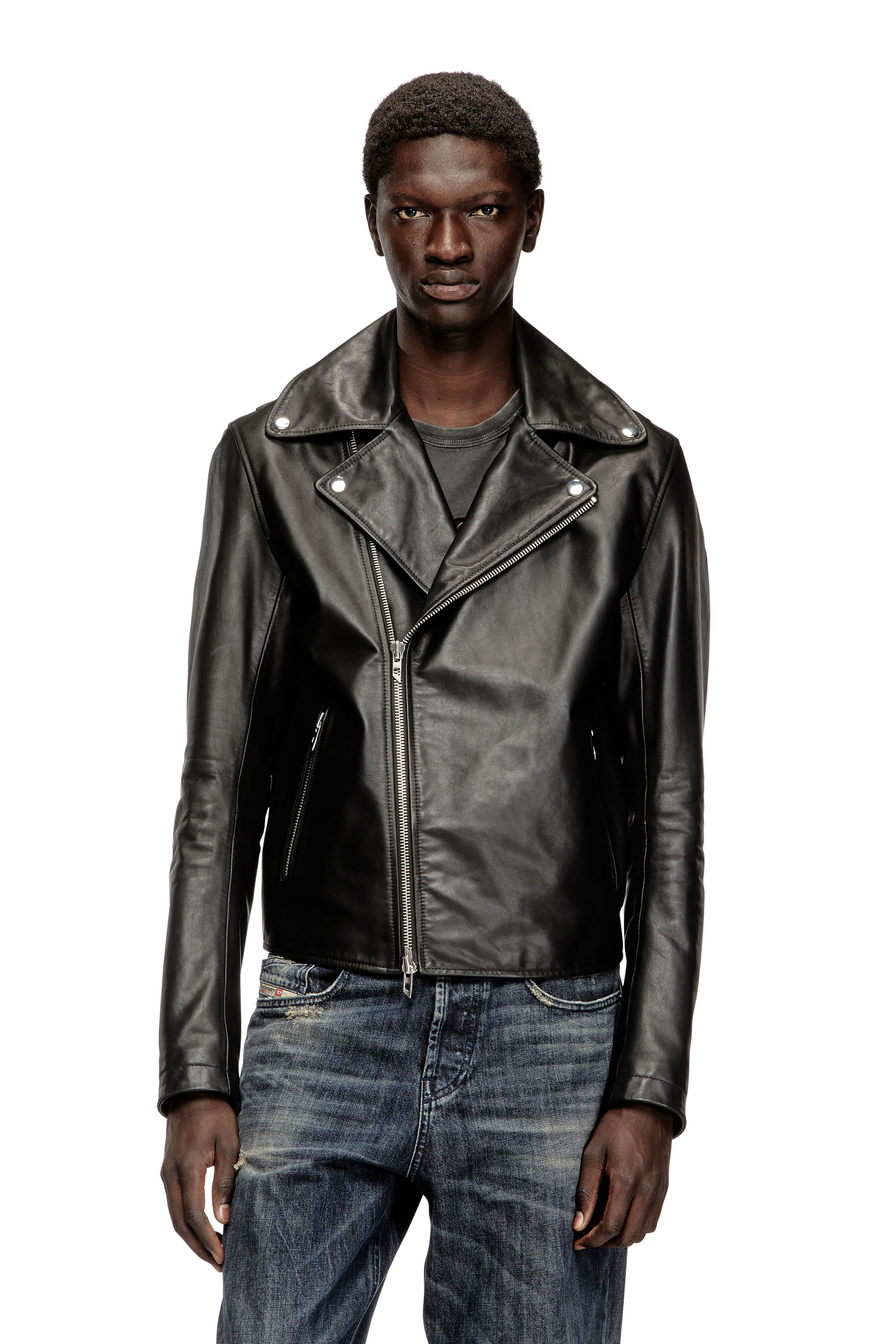 L-EO-WRD, Black Diesel - L-EO-WRD, Man's Biker jacket in waxed leather in Black - 3