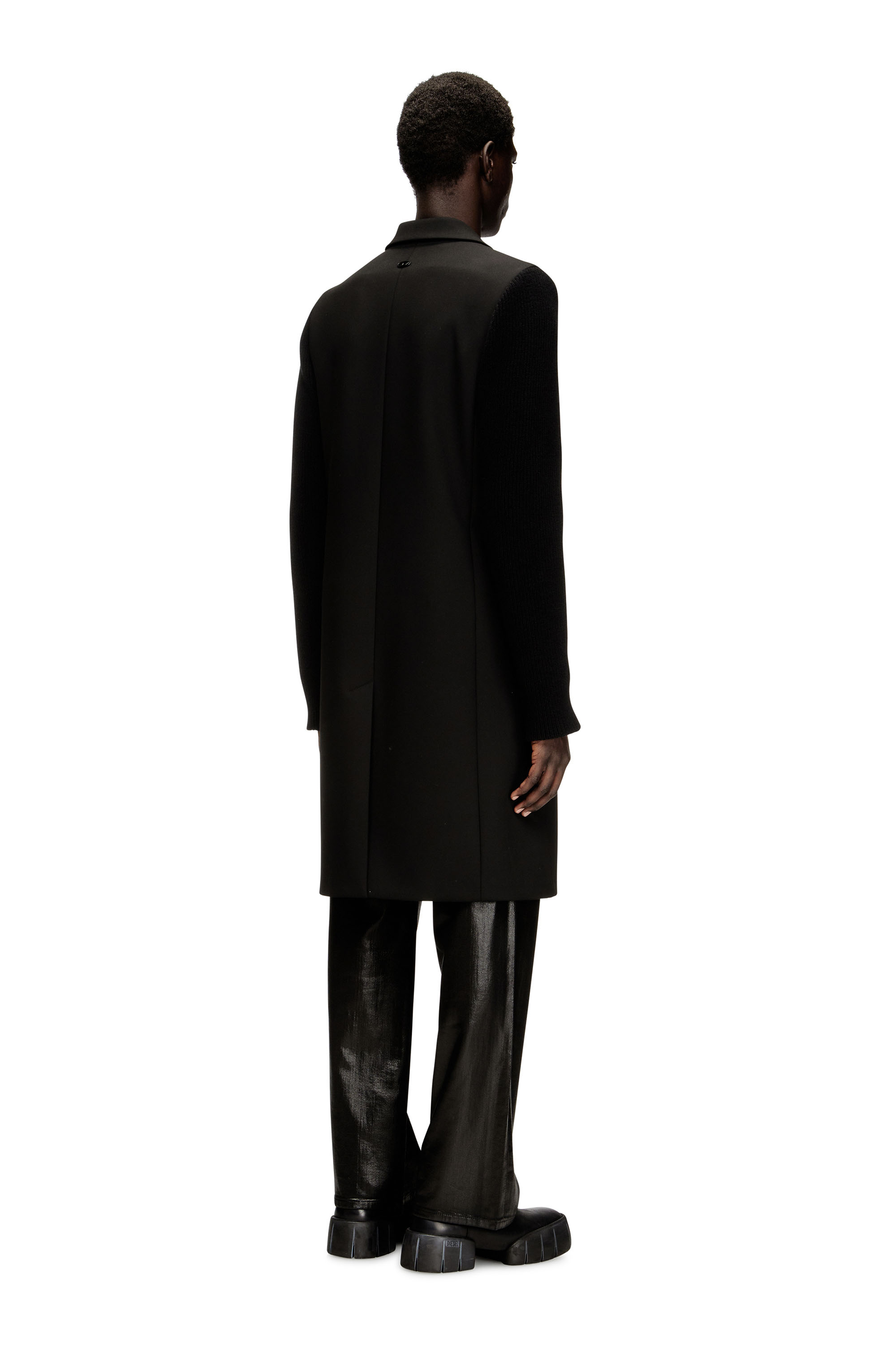 Diesel - W-YARD, Man's Coat in tailoring fabric and ribbed knit in Black - 4