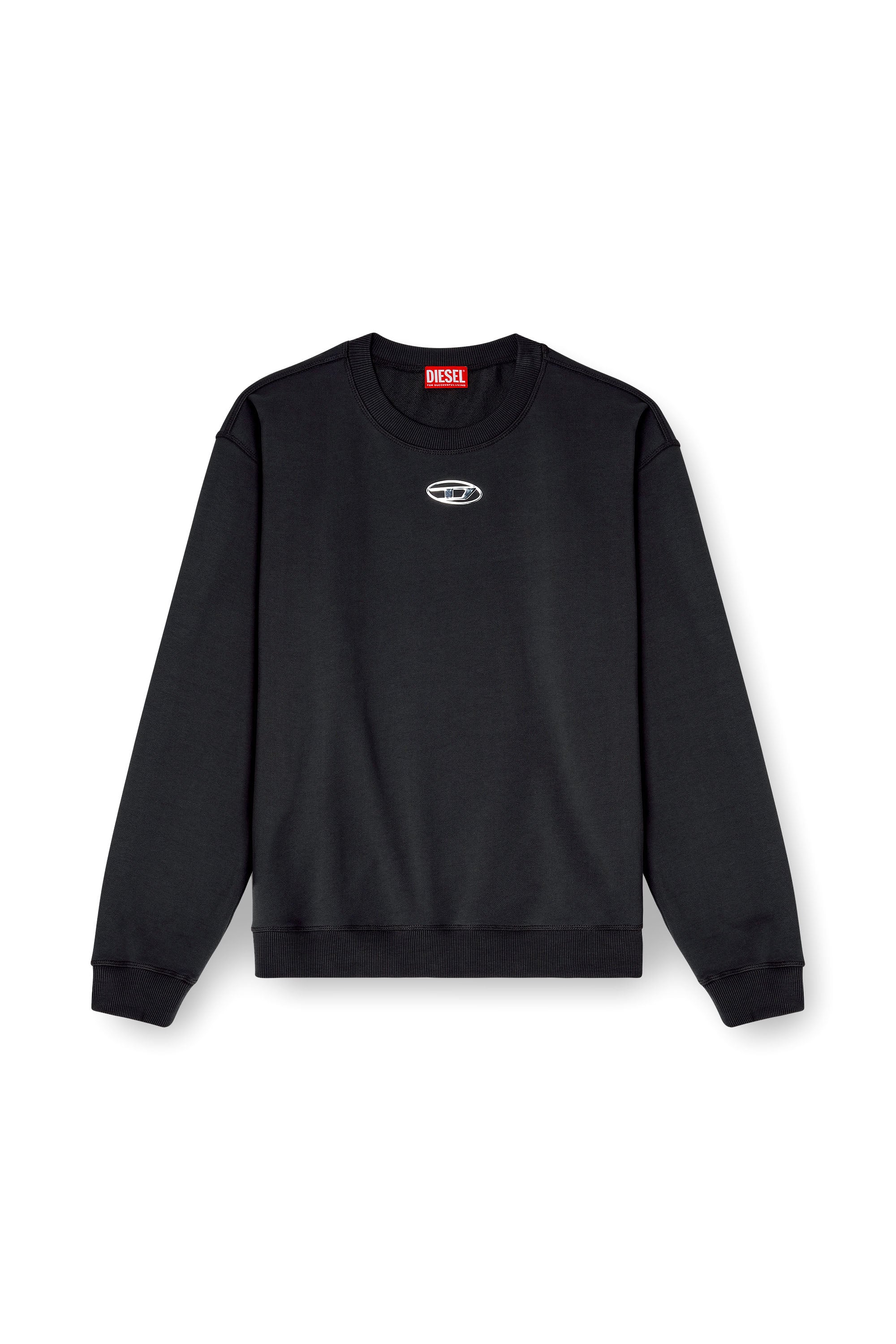 Diesel - S-NORM-IOD, Man's Regular sweatshirt with metallic Oval D in Black - 2