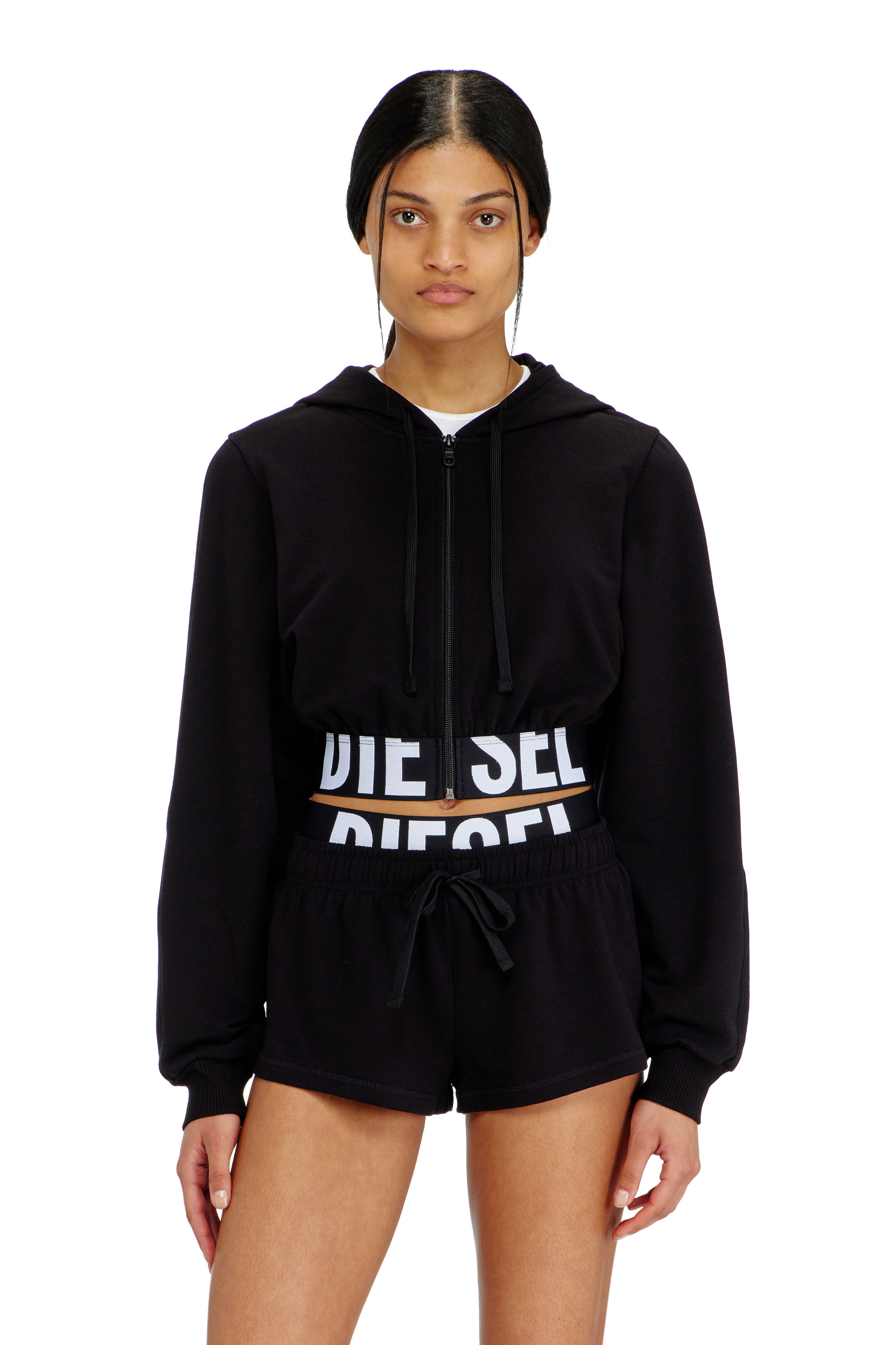 Diesel - NIKA-D-POP, Woman's Cropped hoodie with logo band in Black - 1