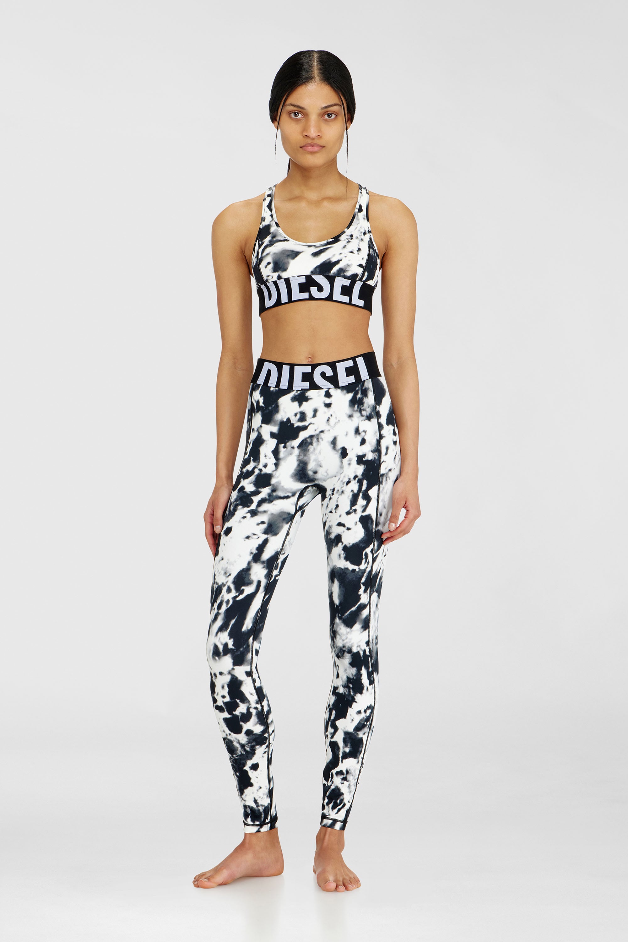 Diesel - ADELINE-D-POP, Woman's Leggings in printed microfibre in White/Black - 2
