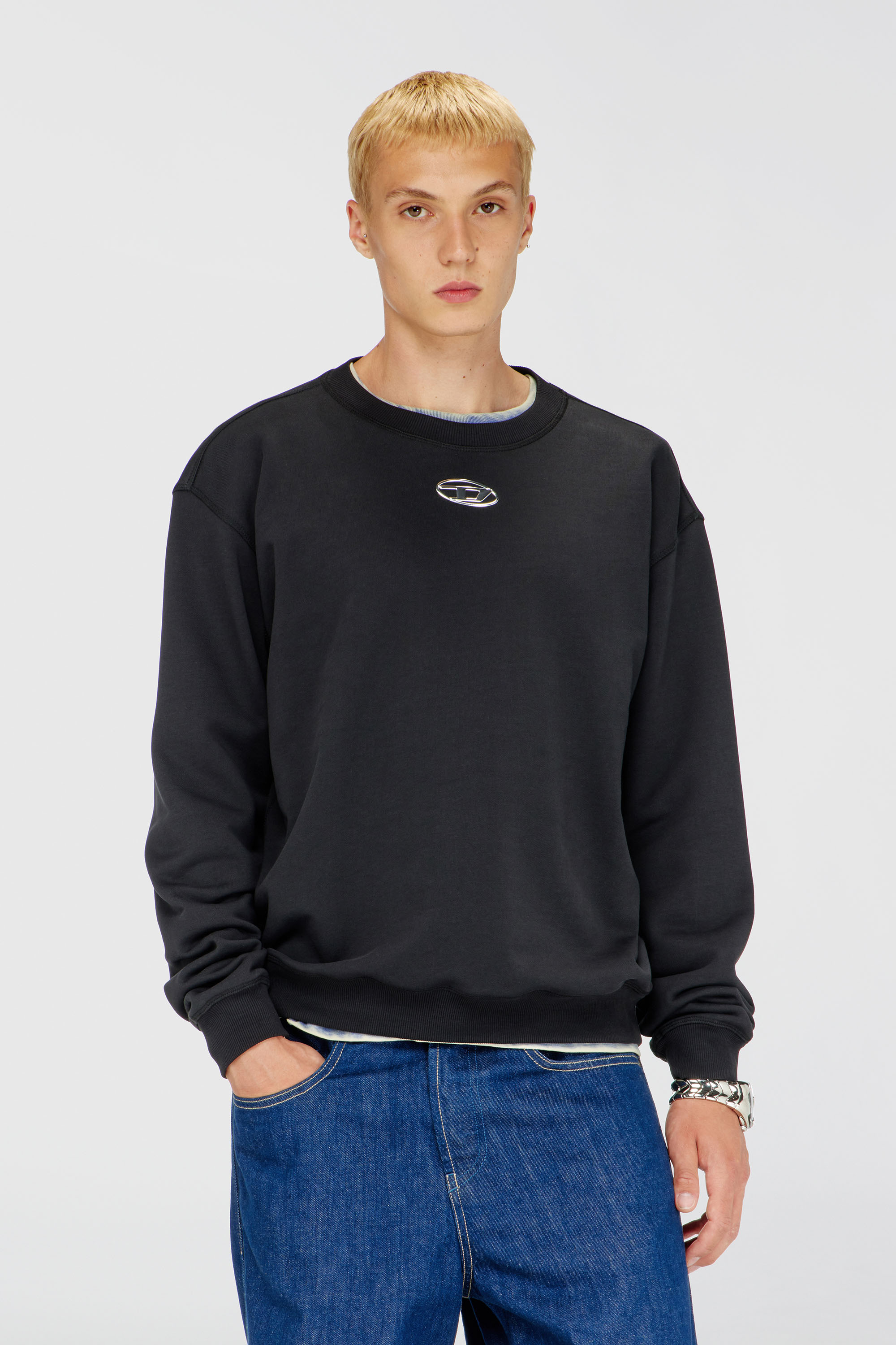 Diesel - S-NORM-IOD, Man's Regular sweatshirt with metallic Oval D in Black - 3