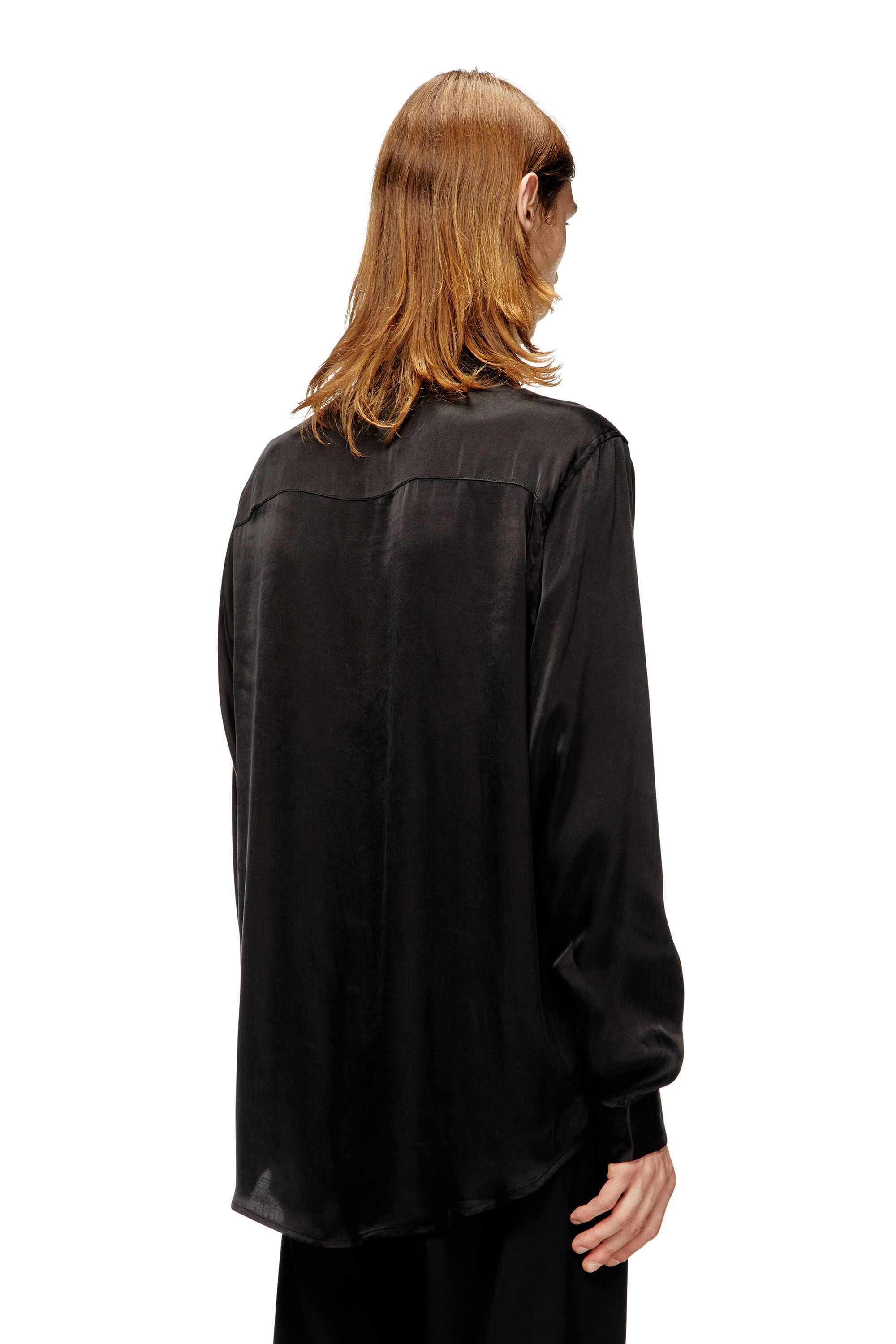 S-SIMPLY-AJFU, Black Diesel - S-SIMPLY-AJFU, Man's Cupro shirt with embroidered logo in Black - 4