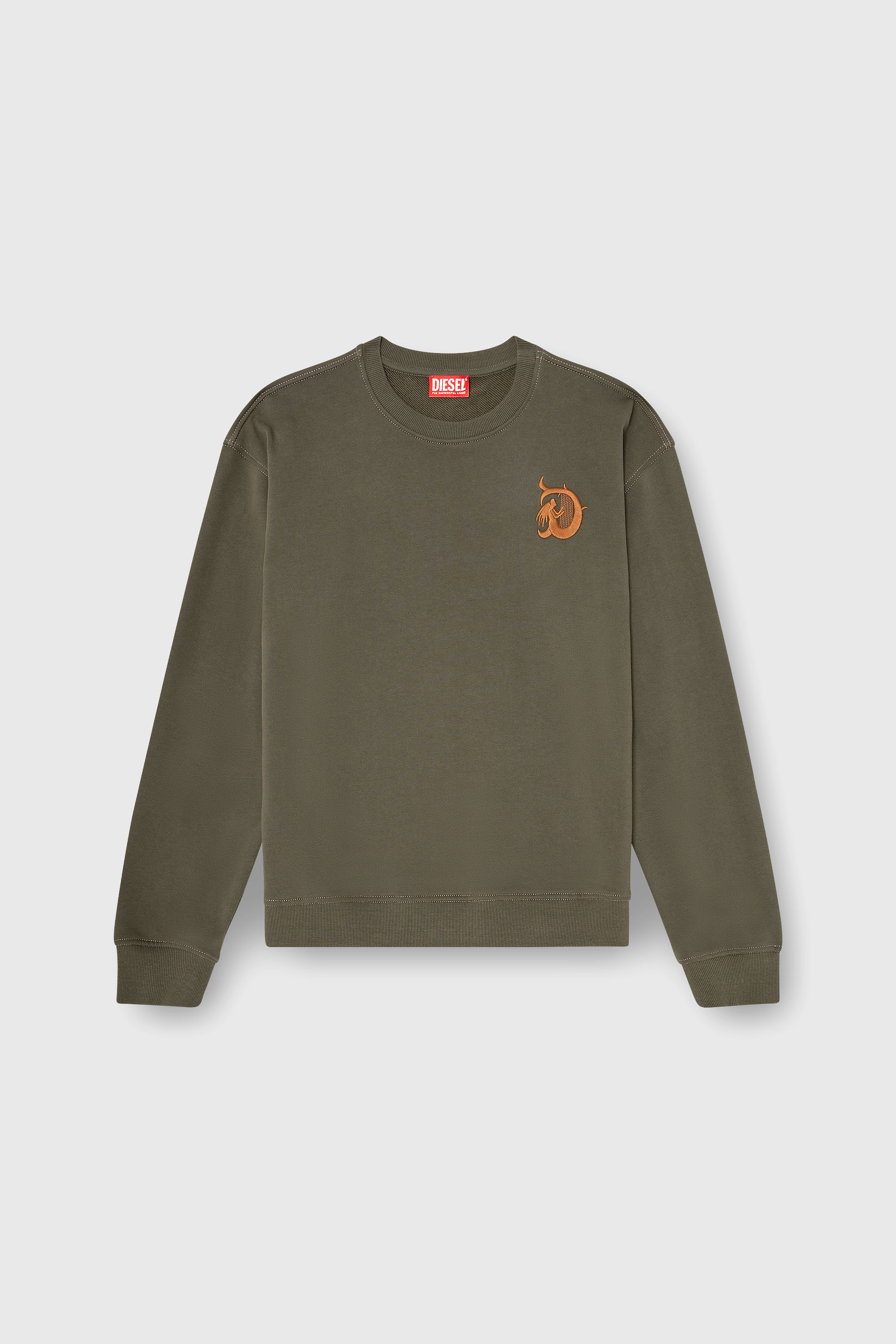 Diesel - S-NORM-AA4, Man's Sweatshirt with embroidery and flock print in Military Green - 2