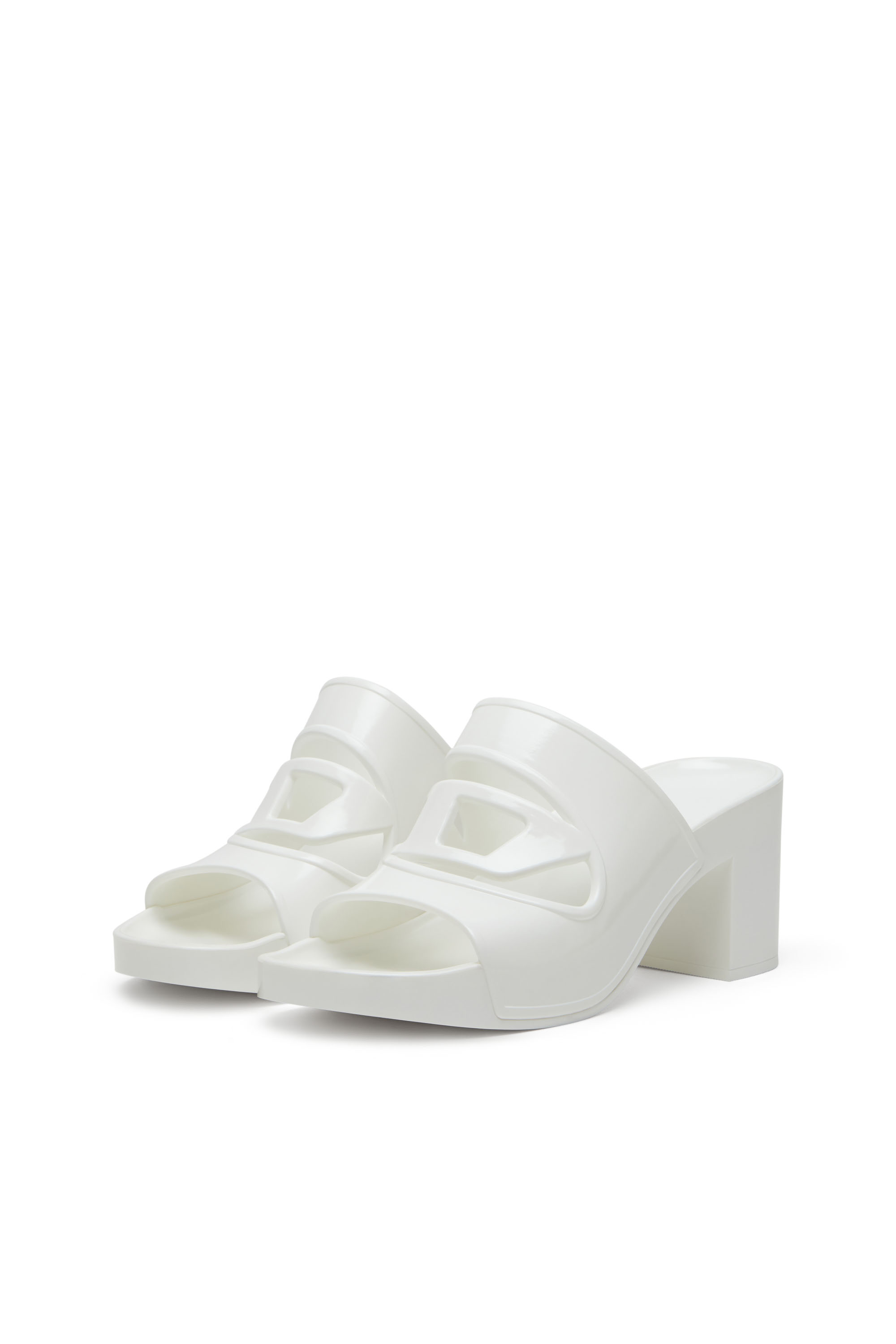 Diesel - SA-BONNIE, Woman's Sa-Bonnie-Heeled rubber slides with cut-out logo in White - 8