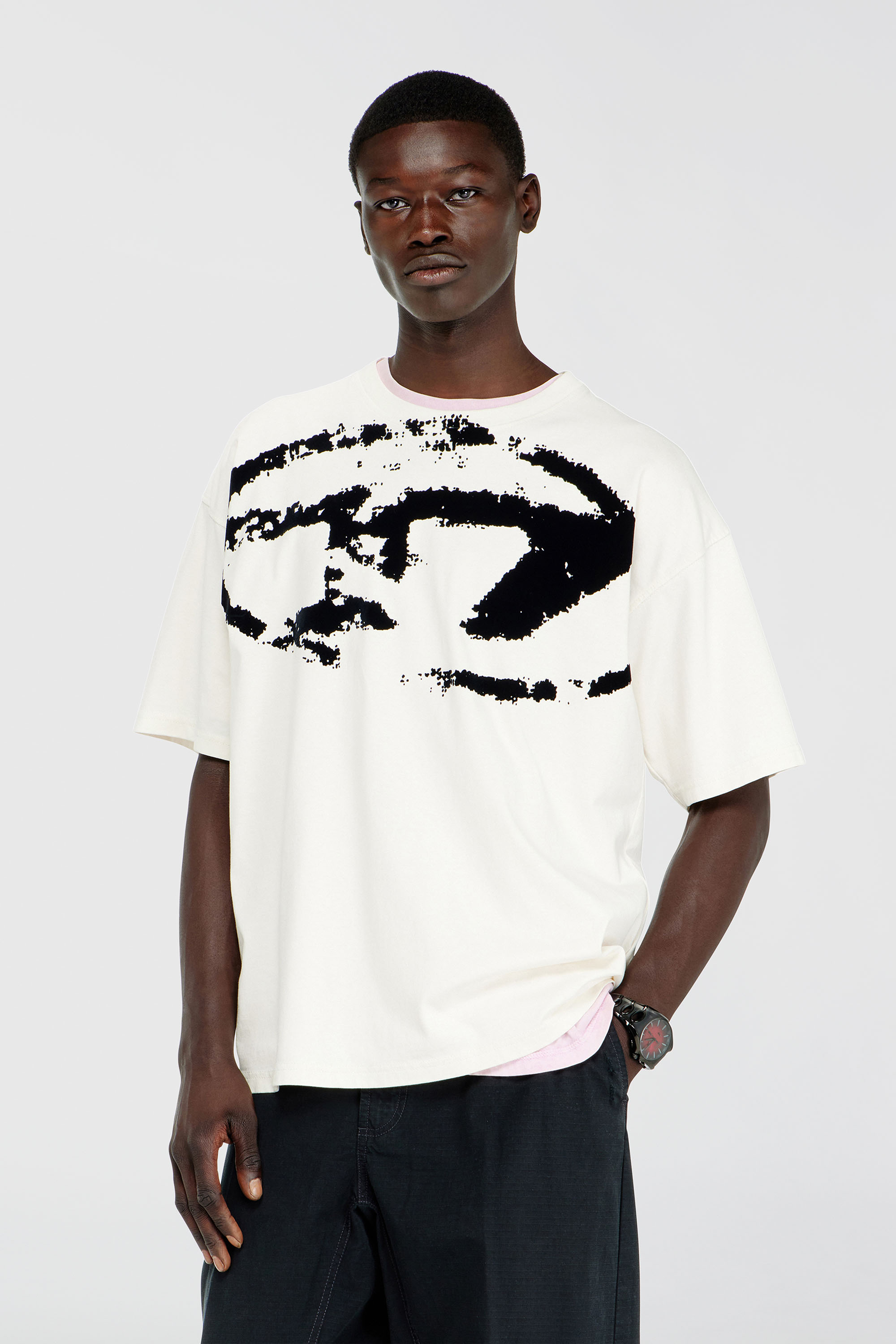 Diesel - T-BOXT-N14, Man's T-shirt with distressed flocked logo in White - 2