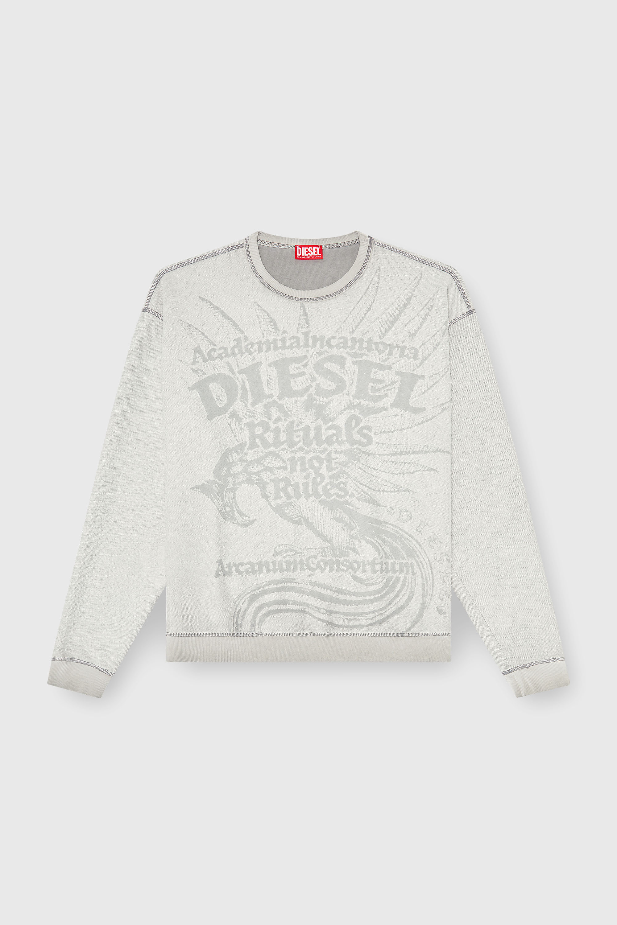 Diesel - S-ARON-RAW, Man's Sweatshirt with d&eacute;vor&eacute; print in Light Grey - 2