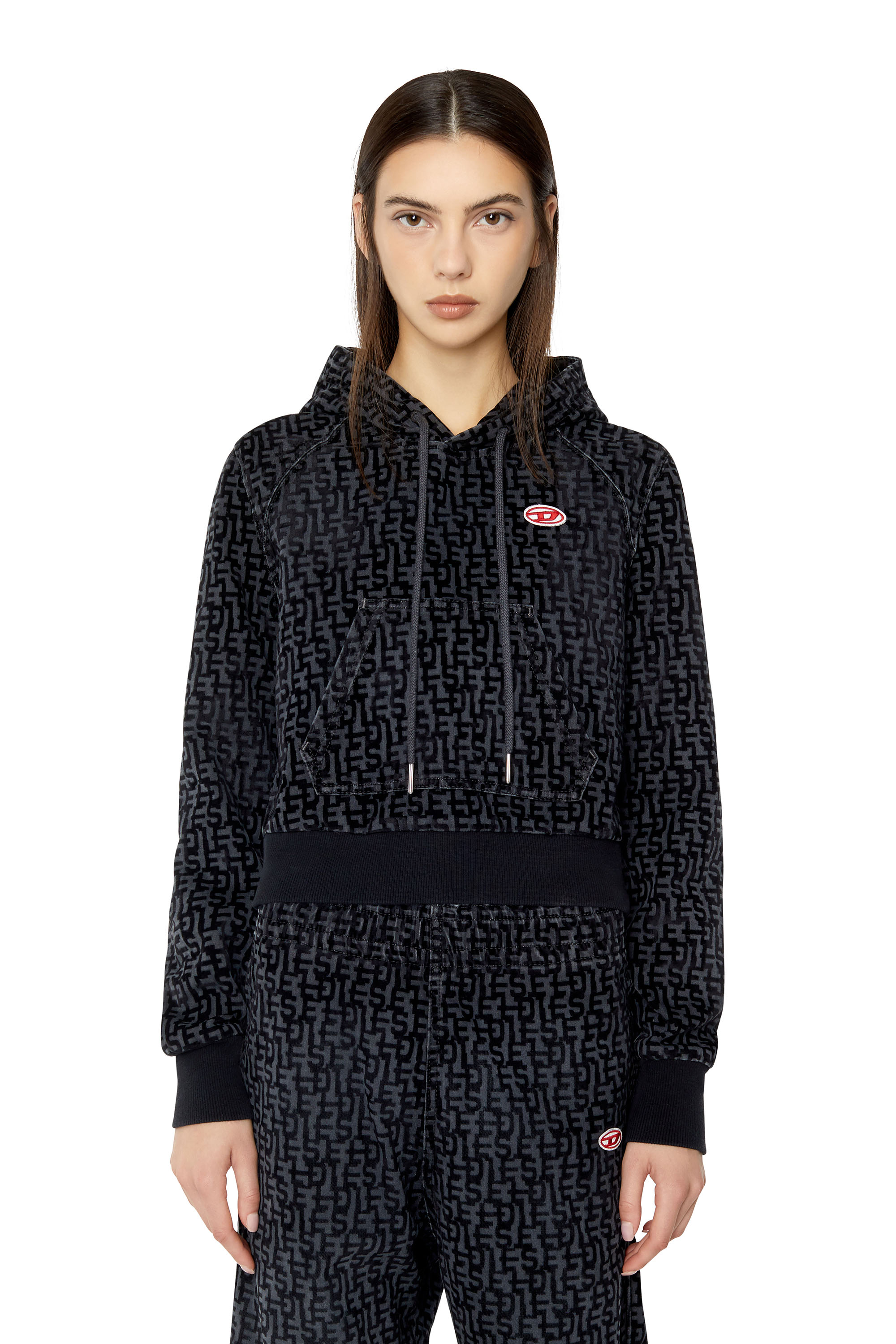 Diesel - D-ANGY TRACK DENIM HOODIE, Black/Dark grey - Image 1