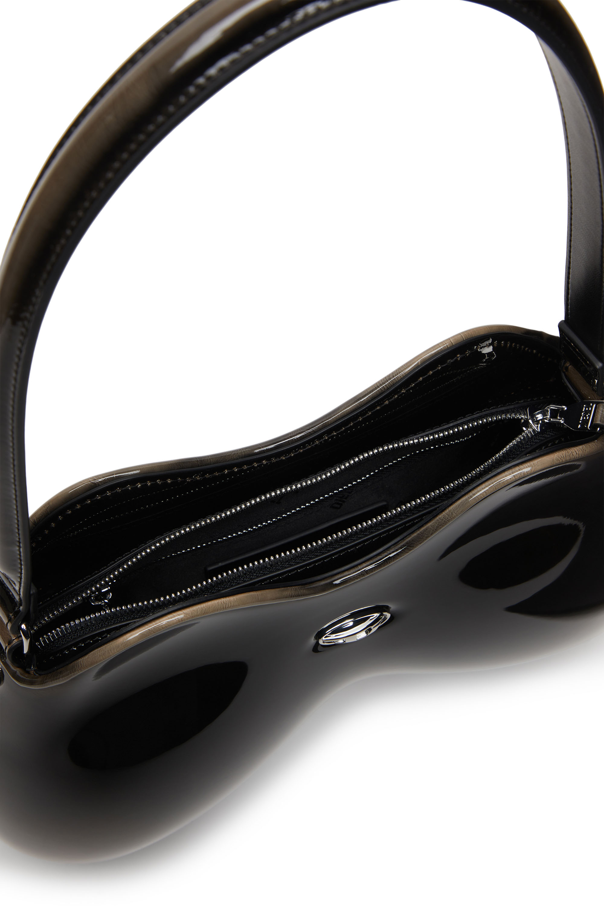 DOUBLE-D SHOULDER, Black/Bronze Diesel - DOUBLE-D SHOULDER, Woman's Double-D-Rigid shoulder bag in dégradé glossy PU in Black/Bronze - 3