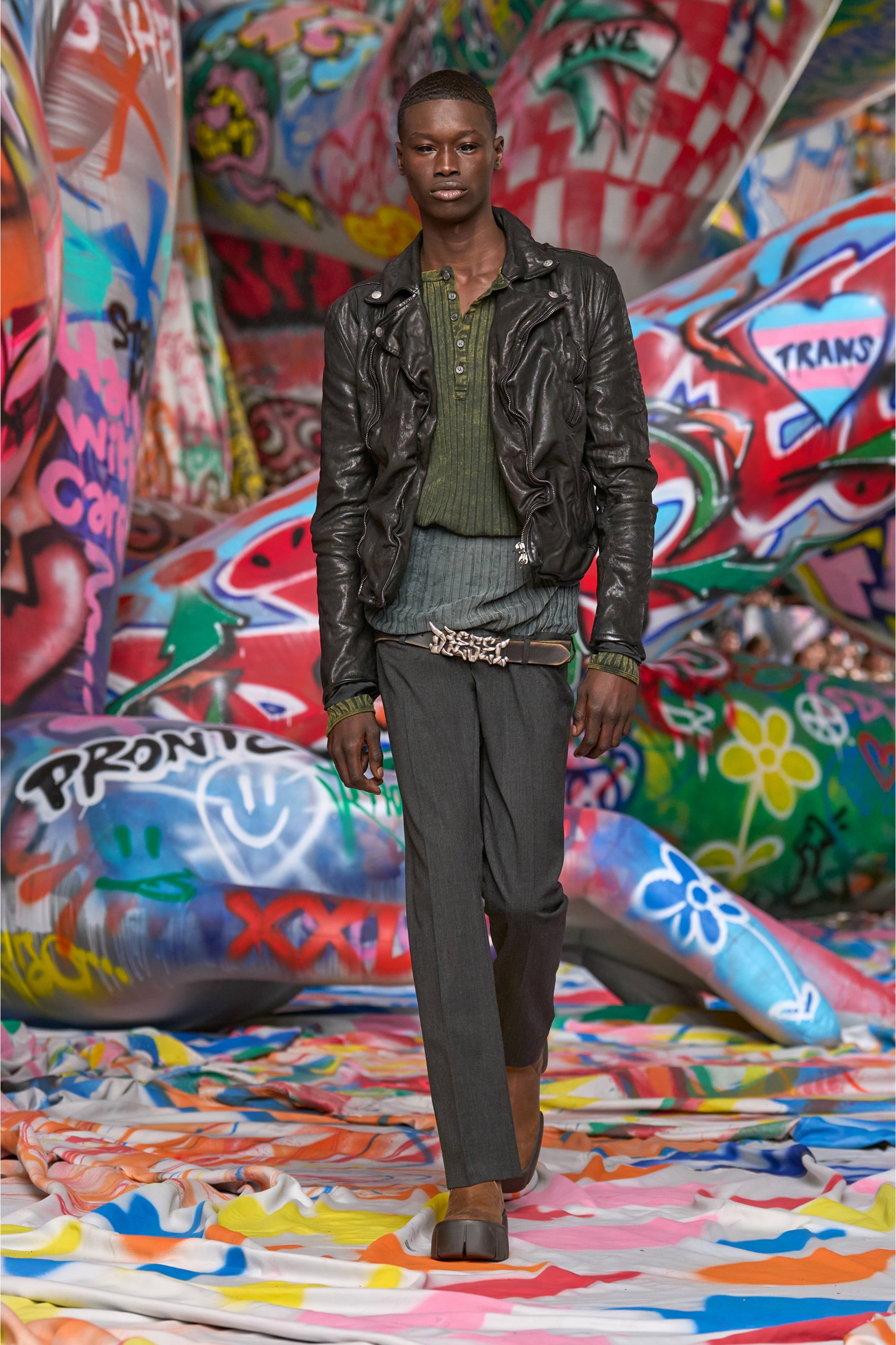 Diesel - T-ALLY, Man's Henley top in treated wide-rib jersey in Green - 3