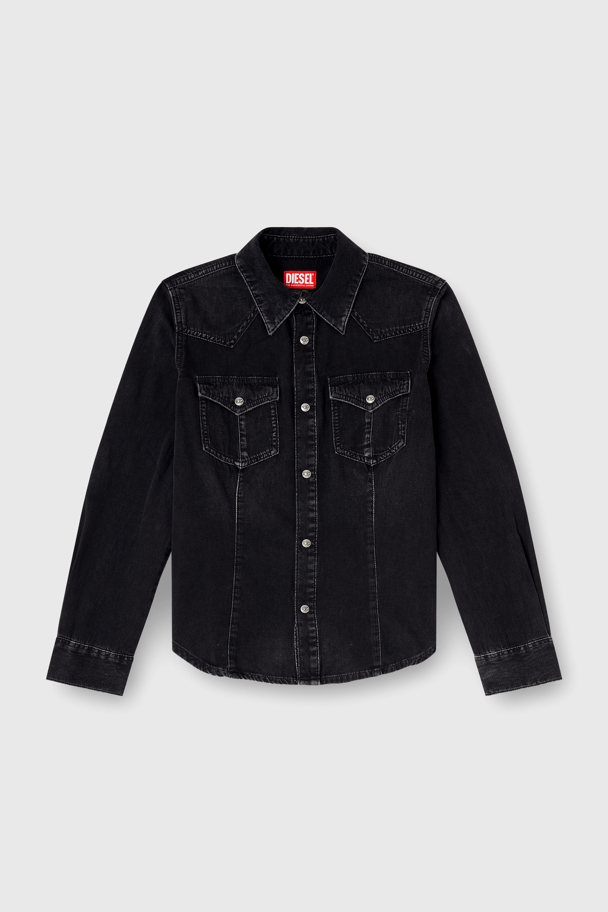 Diesel - DE-WAVES, Woman's Western shirt in treated denim in Black - 2
