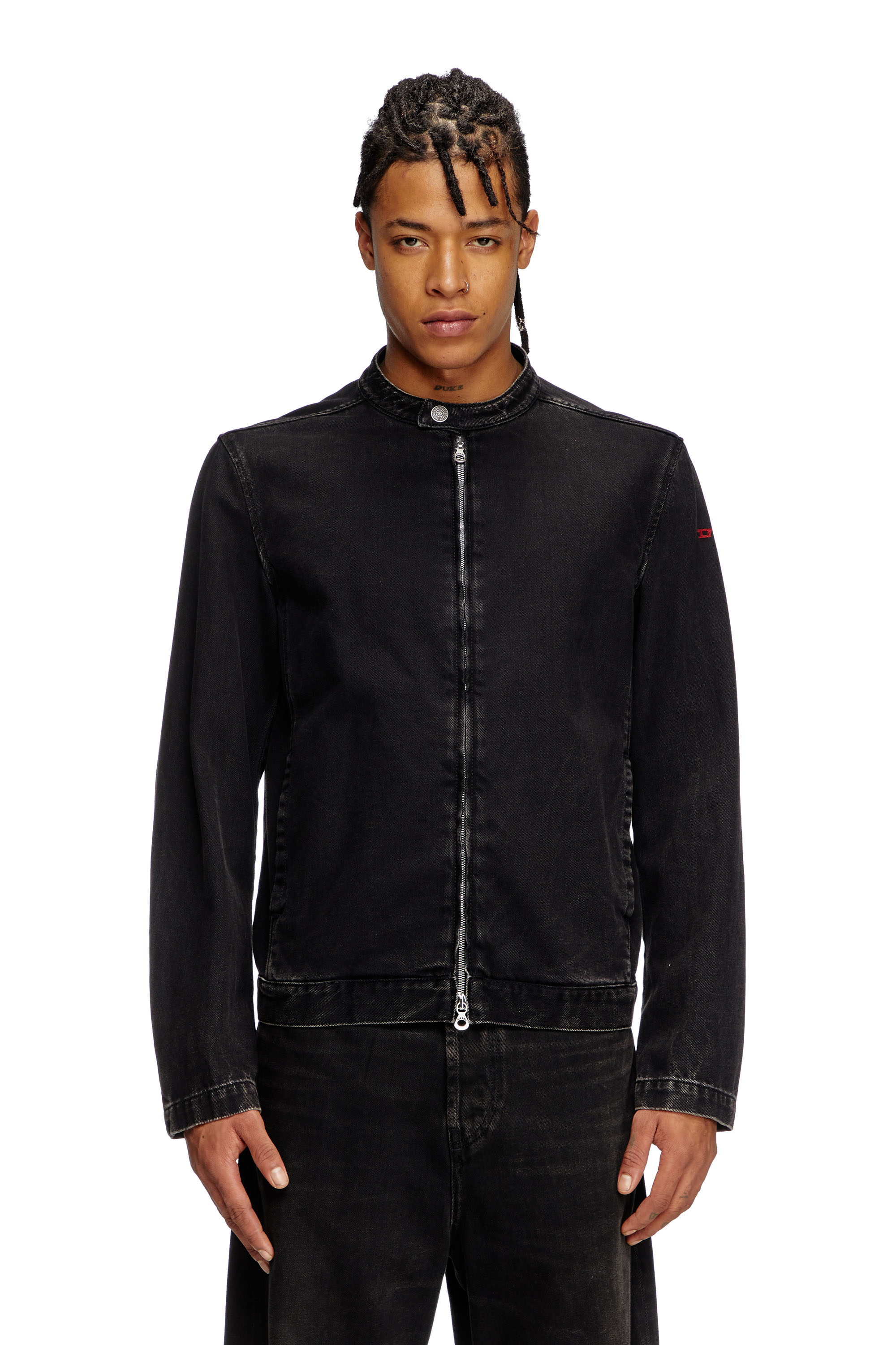 D-GLORY, Black Diesel - D-GLORY, Man's Moto jacket in clean-wash denim in Black - 3