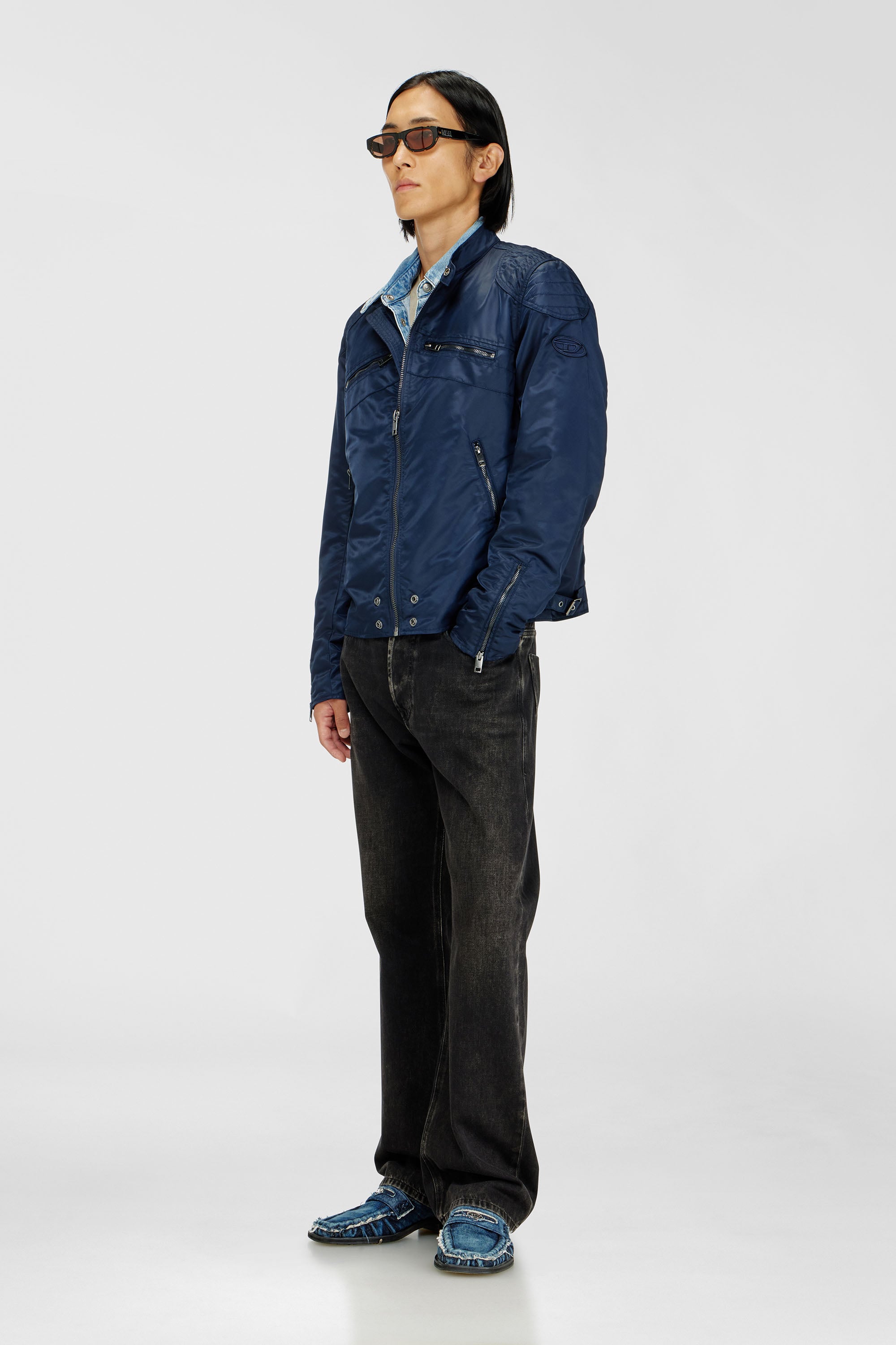 Diesel - J-GLORY-T92, Man's Nylon jacket with quilted shoulders and zip pockets in Blue - 2