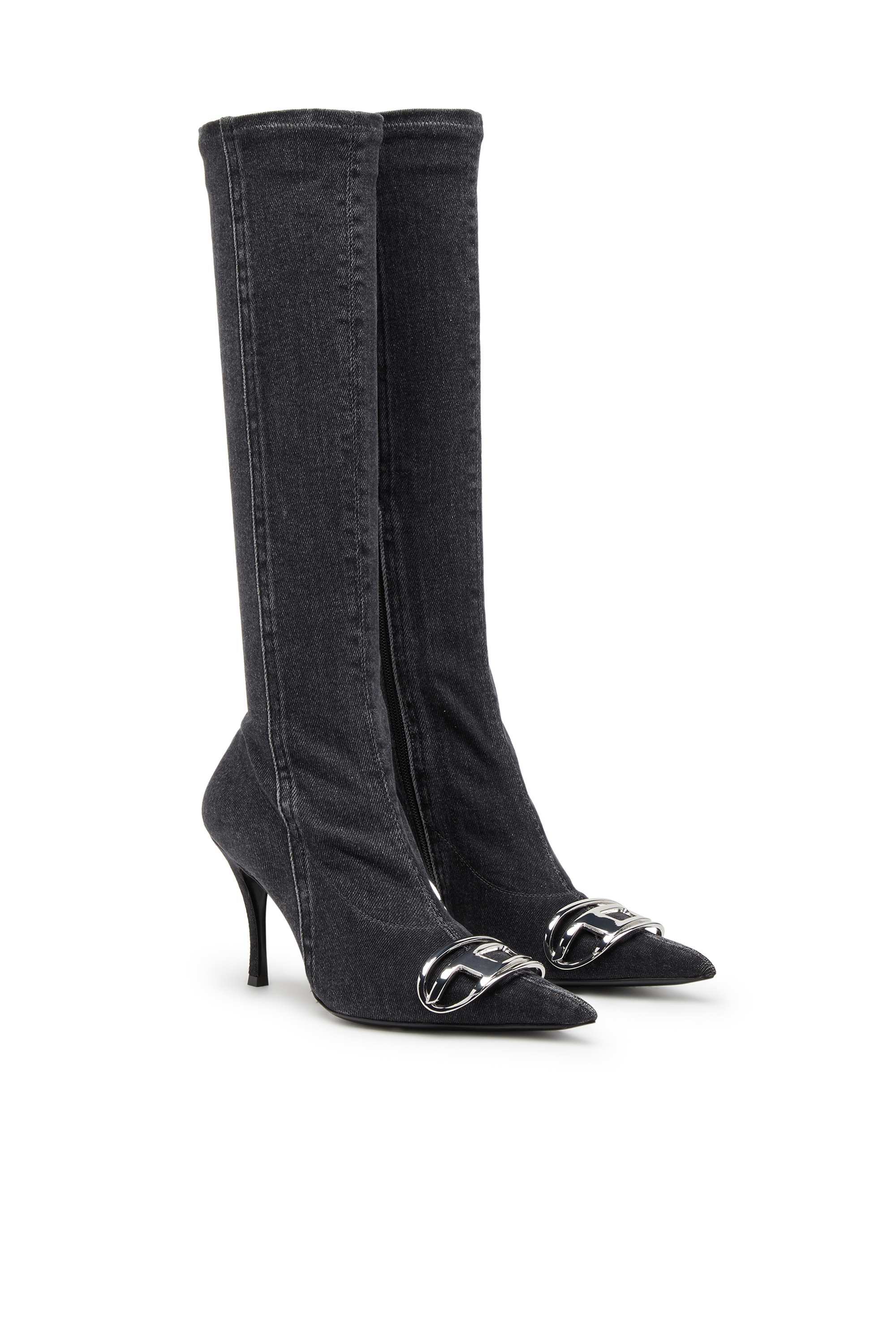 Diesel - D-VENUS KB D, Woman's D-Venus-Knee-high boots in stretch denim in Black - 3