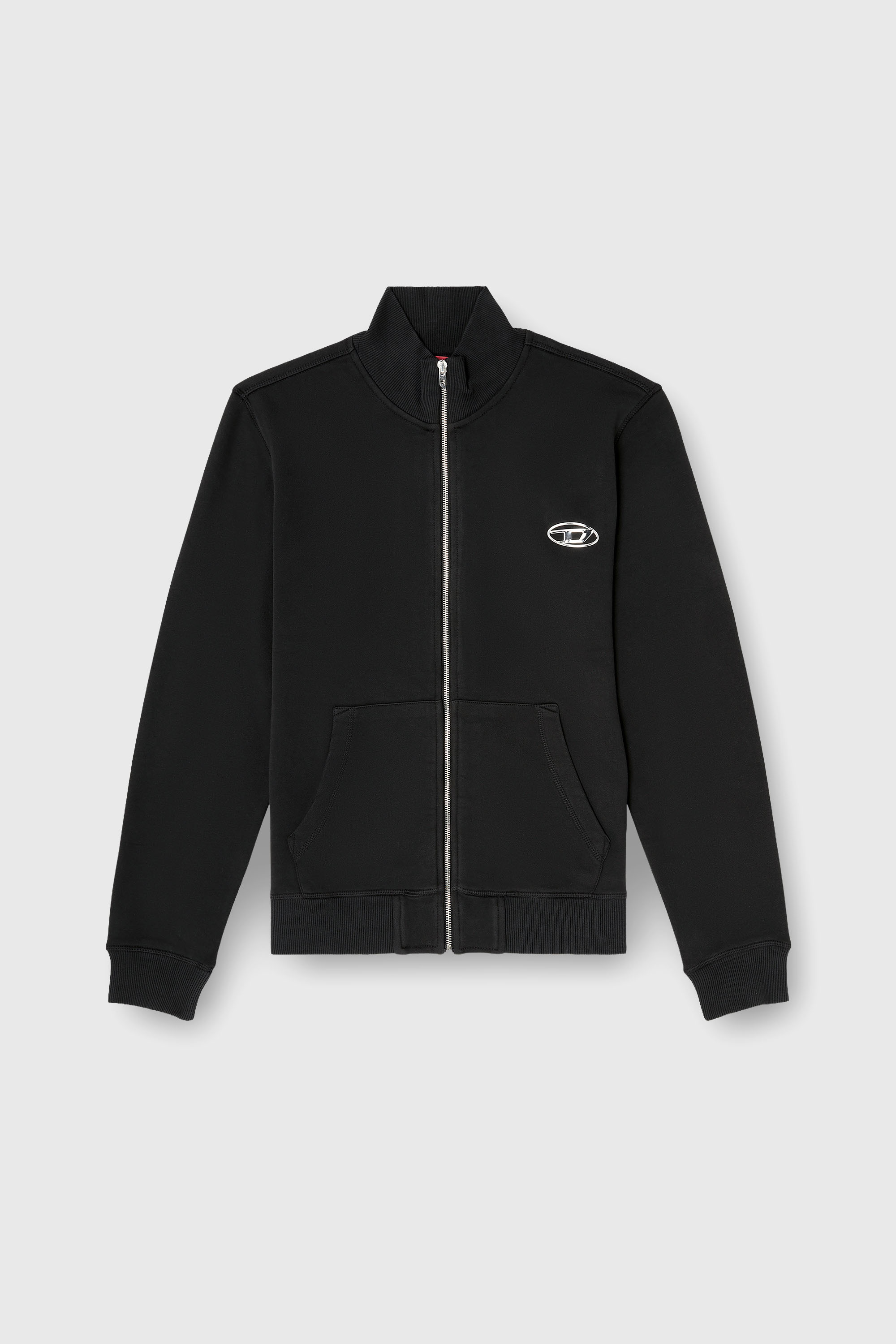Diesel - S-GINN-ZIP-IOD, Man's Wweatshirt with mock neck and metallic Oval D in Black - 2