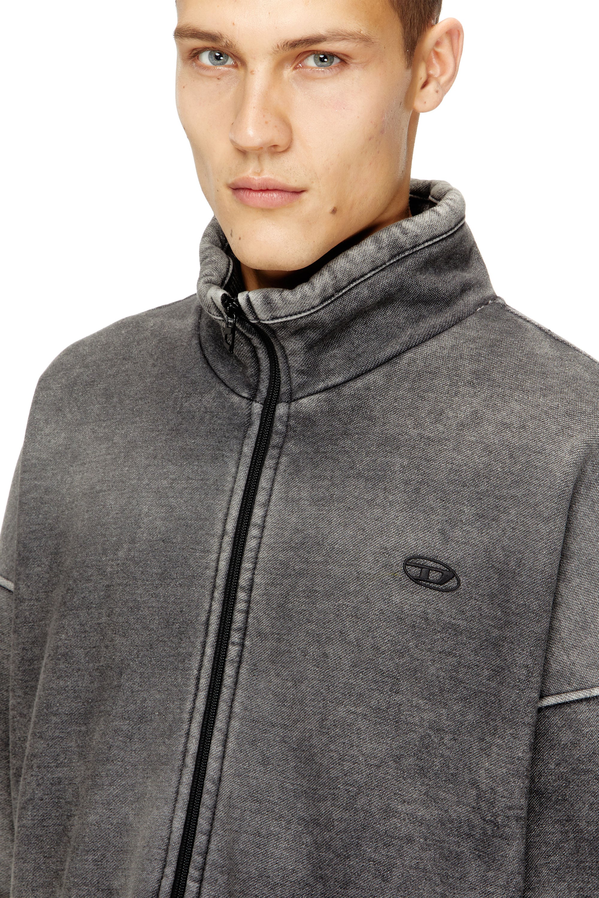 DIESEL フリースジャケット グレー Men's Teddy-lined zip jacket with denim effect | Grey | Diesel