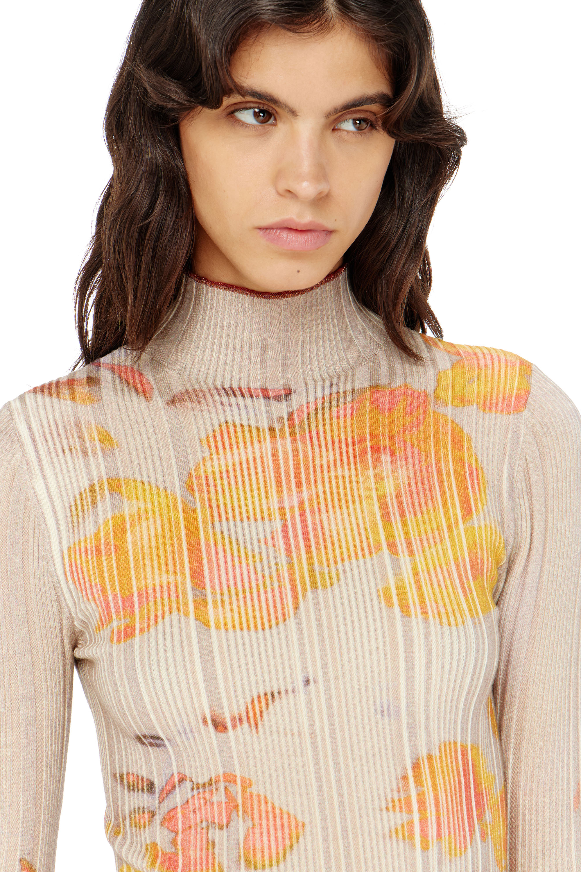 Women's Ribbed wool turtleneck top with floral print | ToBeDefined