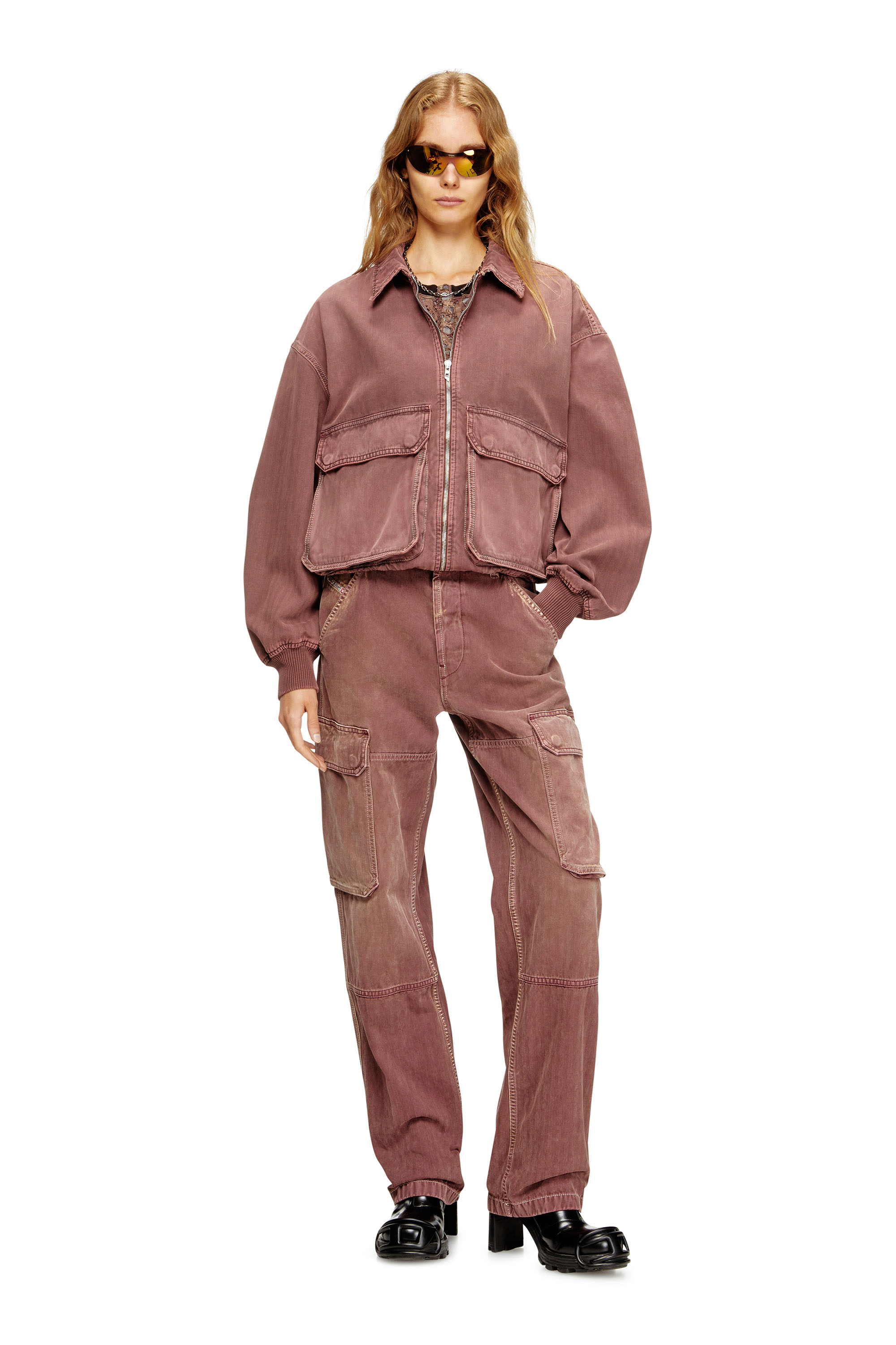 Diesel - D-KURZ, Unisex's Jacket in coloured herringbone denim in Brown - 7